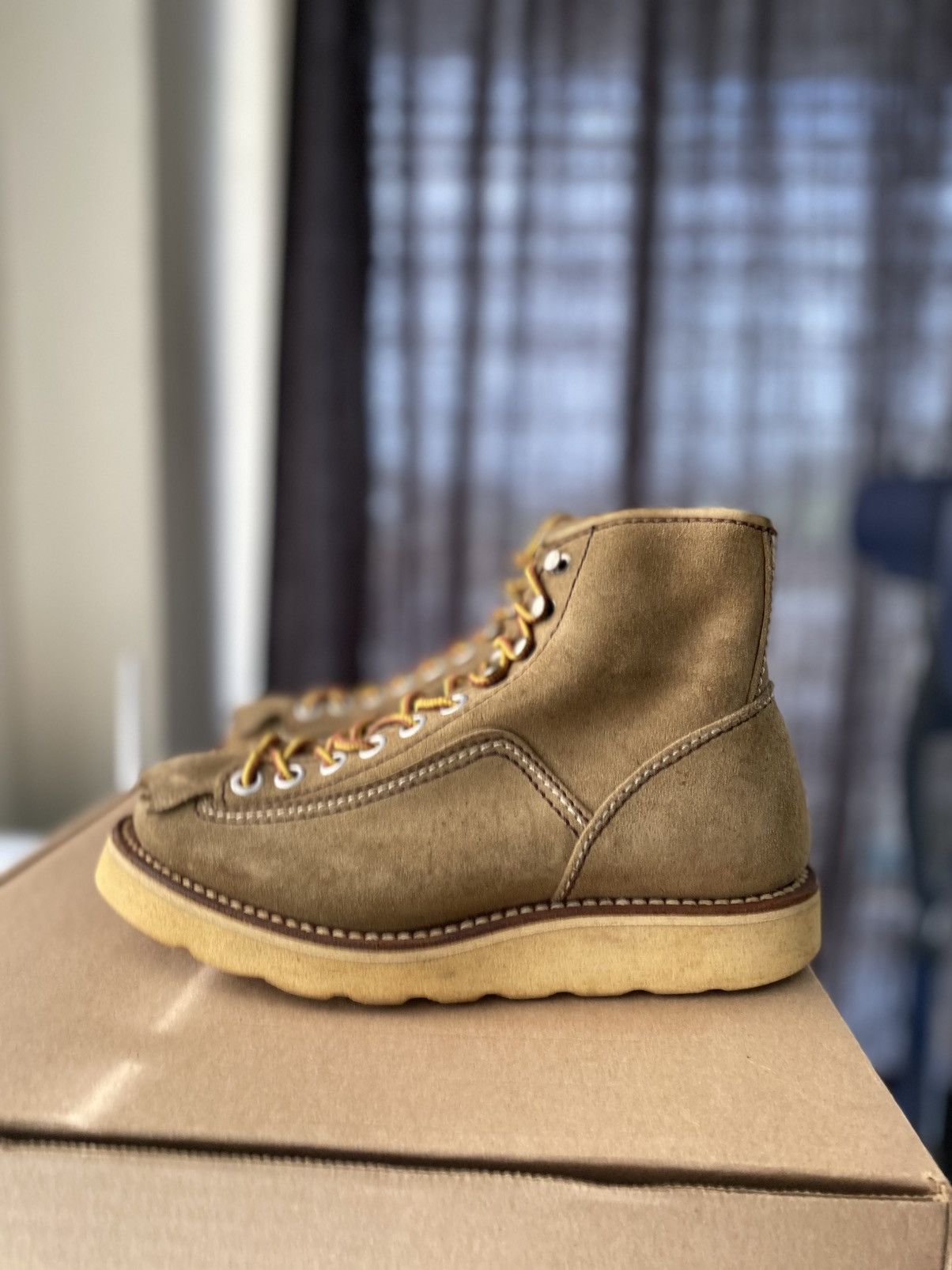 LONE WOLF × Sugar Cane MENS BEIGE SUEDE CALF F01616 HIGH LACE UP HUNTER WORK BOOTS Size US 5 / EU 37 - 1 Thumbnail