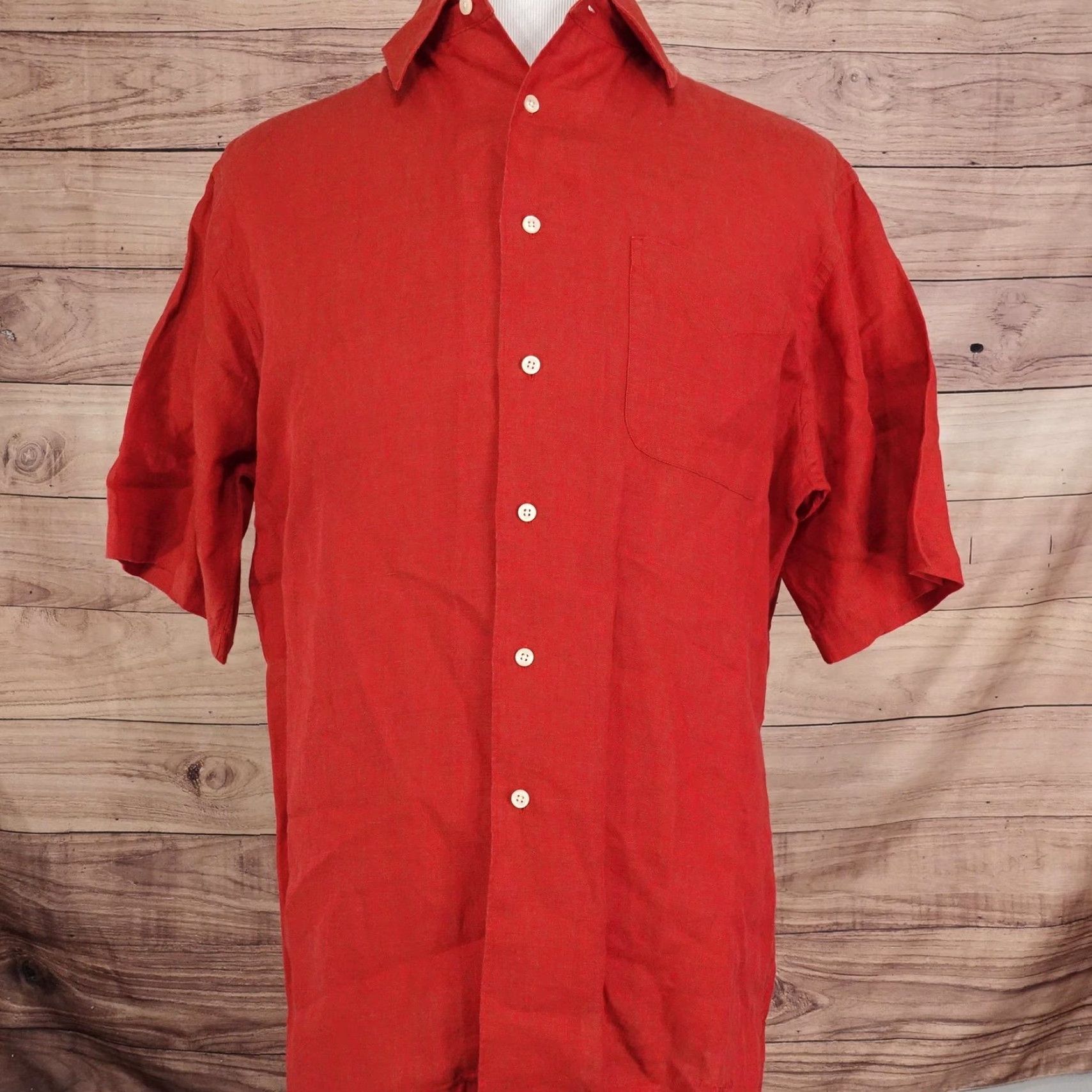 Cremieux VINTAGE Daniel Cremieux Classics Shirt Mens L Red Linen Short Sleeve Button-Up Collared Breathable 100% Italian Fabric Size US L / EU 52-54 / 3 - 3 Thumbnail