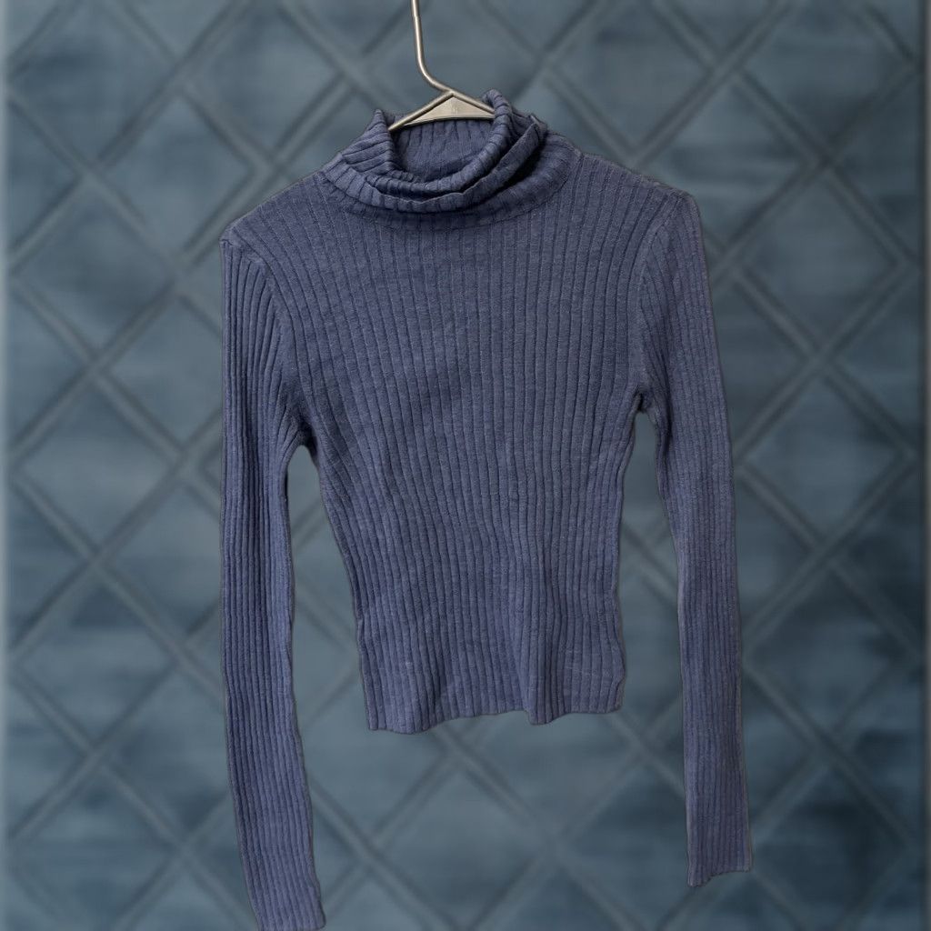 American Eagle Outfitters American Eagle Outfitters Shirt M Cotton, Polyester, Spandex Blue Turtleneck Ribbed Slim Fitted Long Sleeve, Fall, Winter Size M / US 6-8 / IT 42-44 - 1 Thumbnail