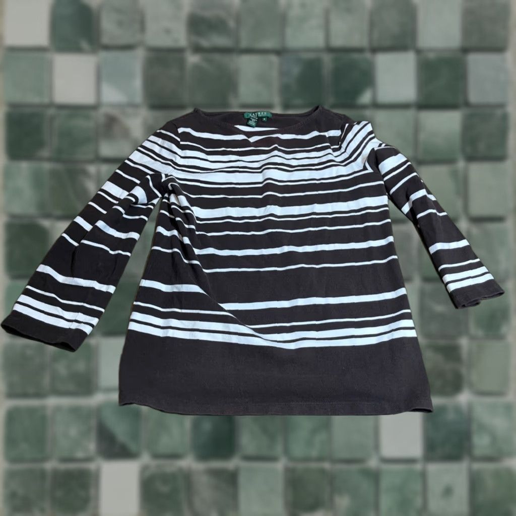 Ralph Lauren Lauren Ralph Lauren Top Womens Medium M Brown Long Sleeve Striped Shirt Size M / US 6-8 / IT 42-44 - 1 Thumbnail