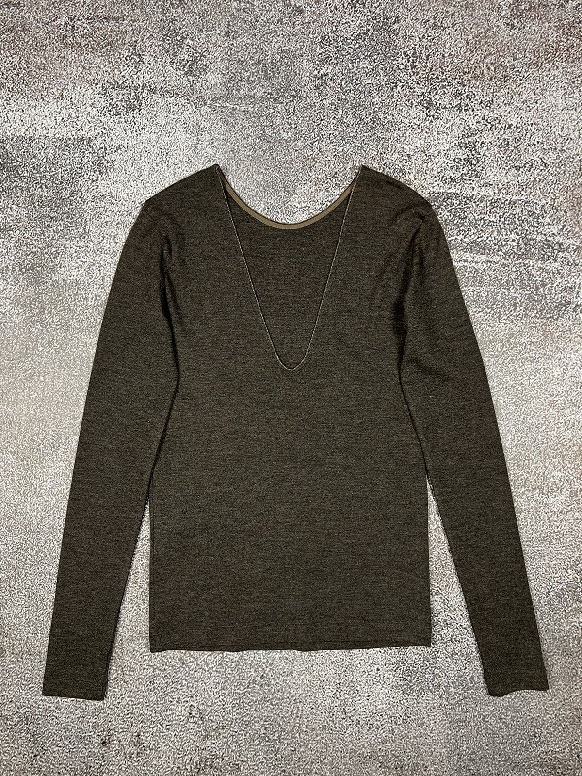 image of Designer Brunello Cucinelli Wool Glitter V-Neck Sweater in Khaki, Women's (Size Small)