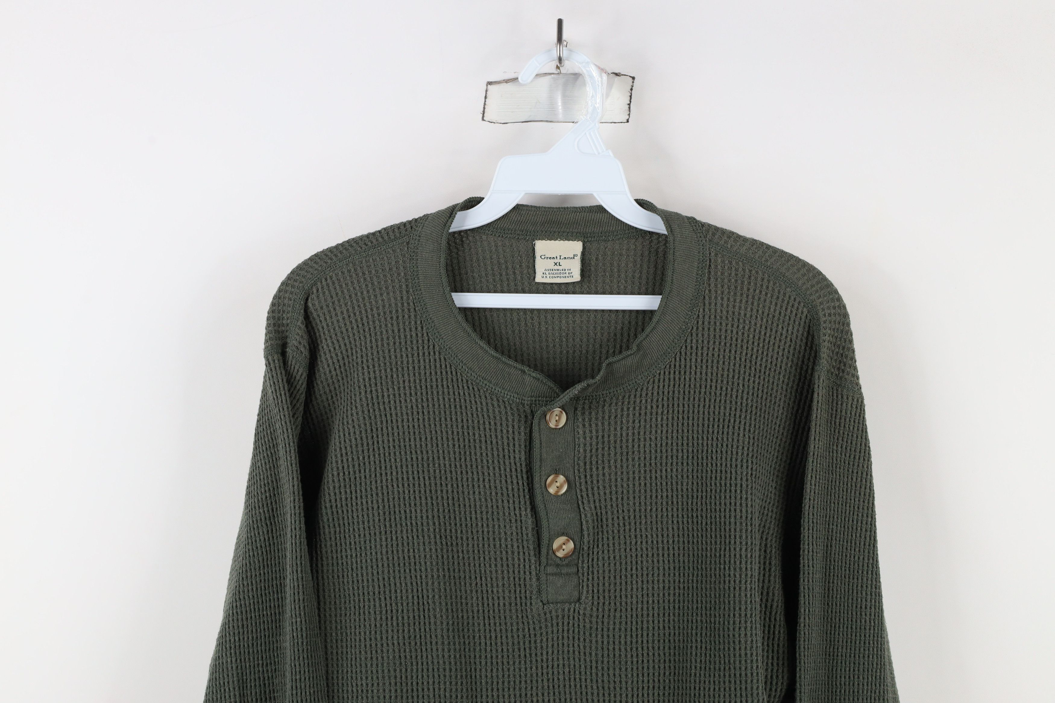 Vintage Vintage 90s Streetwear Waffle Knit Henley T-Shirt Green Size US XL / EU 56 / 4 - 2 Thumbnail