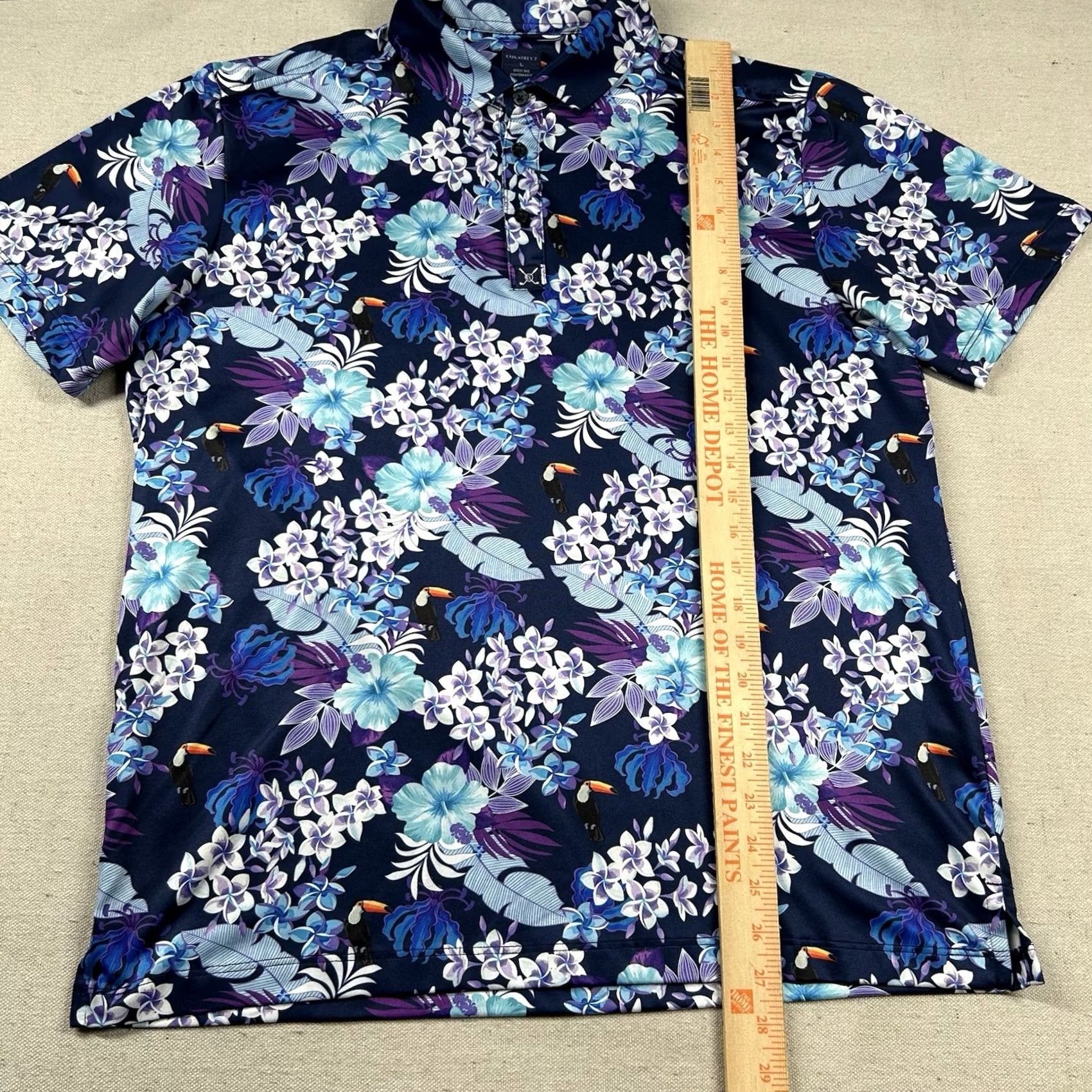 Vintage Construct Shirt Mens L Golf Polo Floral Birds Toucans Performance Stretch Tropic Size US L / EU 52-54 / 3 - 7 Thumbnail