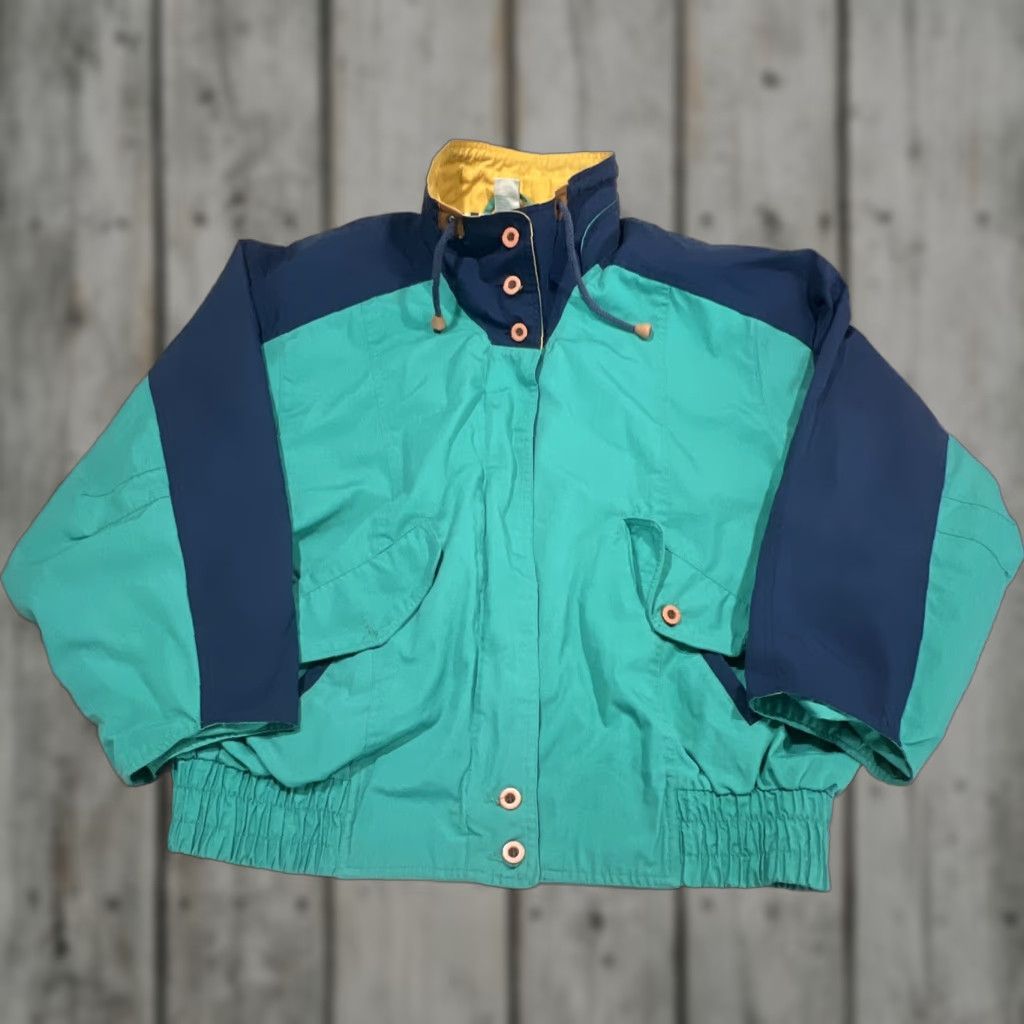 AQUA VINTAGE Climate Zone Sailing Yacht Jacket Large Aqua Navy Zip Button Drawstring Windbreaker MENS Regular Size L Size US L / EU 52-54 / 3 - 1 Thumbnail