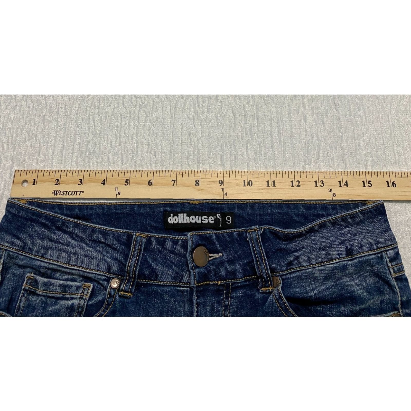 Vintage Dollhouse Jeans Skinny Distressed Ripped Alexa Blue Size 9 Denim 5-Pocket Womens Slim Mid Rise Jeans Size 30" / US 8 / IT 44 - 6 Thumbnail