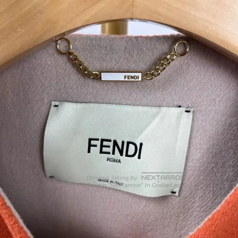 Fendi Fendi Orange Wool Women's Coat with Fur Trim . Size L / US 10 / IT 46 - 4 Thumbnail