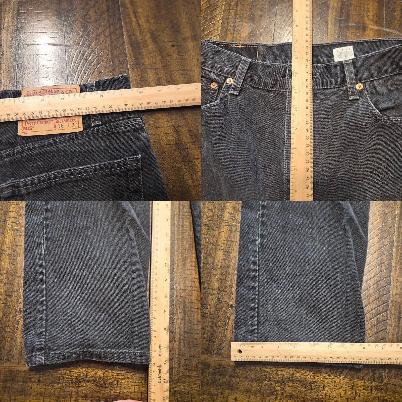 Levi's VINTAGE Levis 505 Mens Jeans 36x32 Black Regular Fit Straight Leg Y2K 2000 G273 Size US 36 / EU 52 - 8 Thumbnail