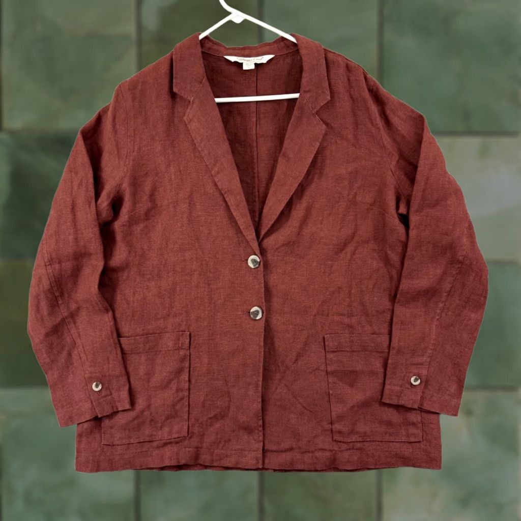 Coldwater Creek VINTAGE? Coldwater Creek Shirt Womens Large Red Linen Oversized Loose Blazer Top 3/4 Boho Size L / US 10 / IT 46 - 1 Thumbnail