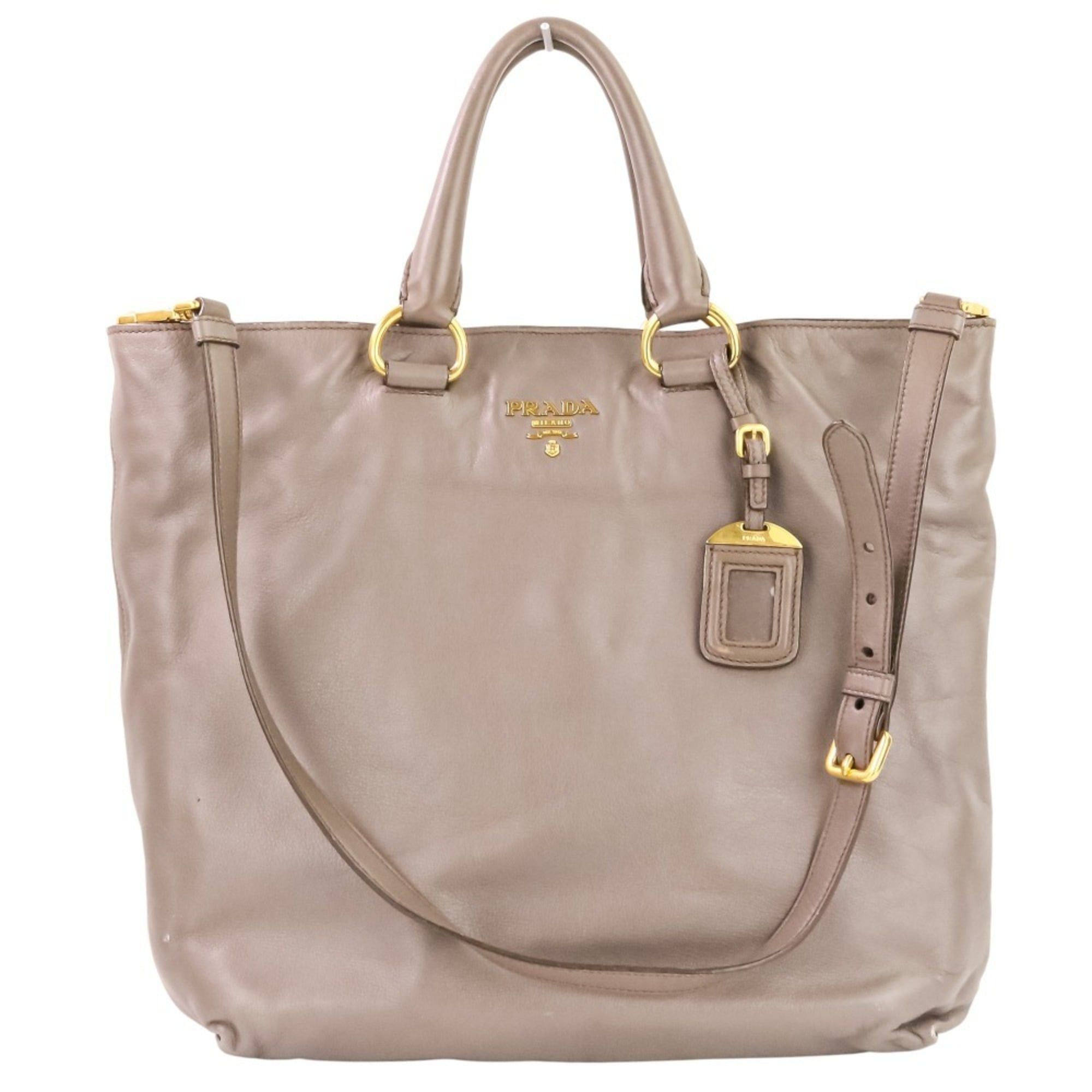 Prada Prada logo hardware leather 2-way tote bag shoulder greige women's Size ONE SIZE - 1 Thumbnail