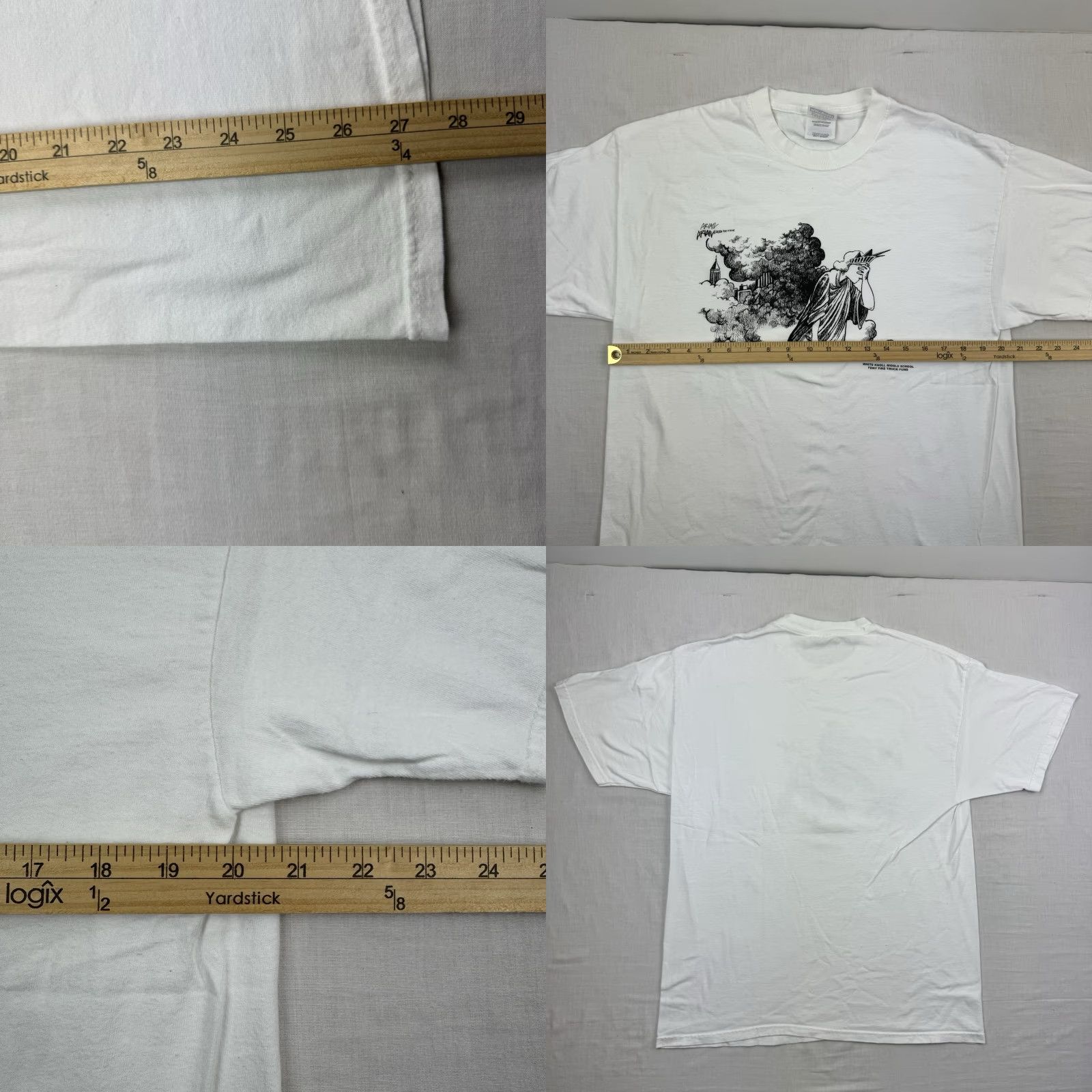 Hanes VINTAGE 9/11 Memorial T Shirt Men Large White Cartoon Statue of Liberty Patriotic USA 90s Size US L / EU 52-54 / 3 - 8 Thumbnail