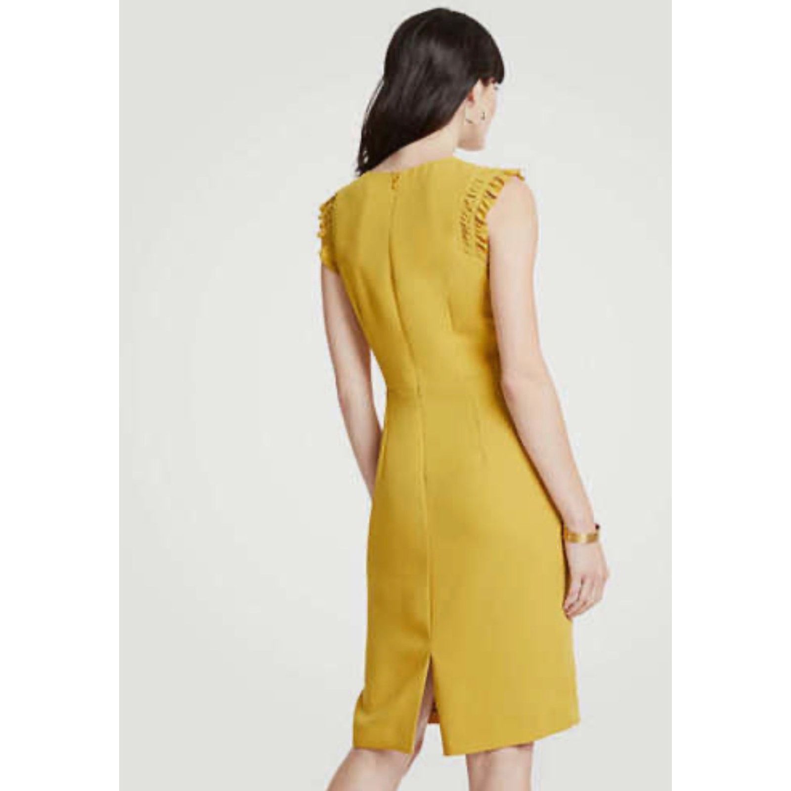 Ann Taylor Ann Taylor Women's Mustard Yellow Ruffle Sleeve Dress 00P Size XXS / US 00 / IT 34 - 5 Thumbnail