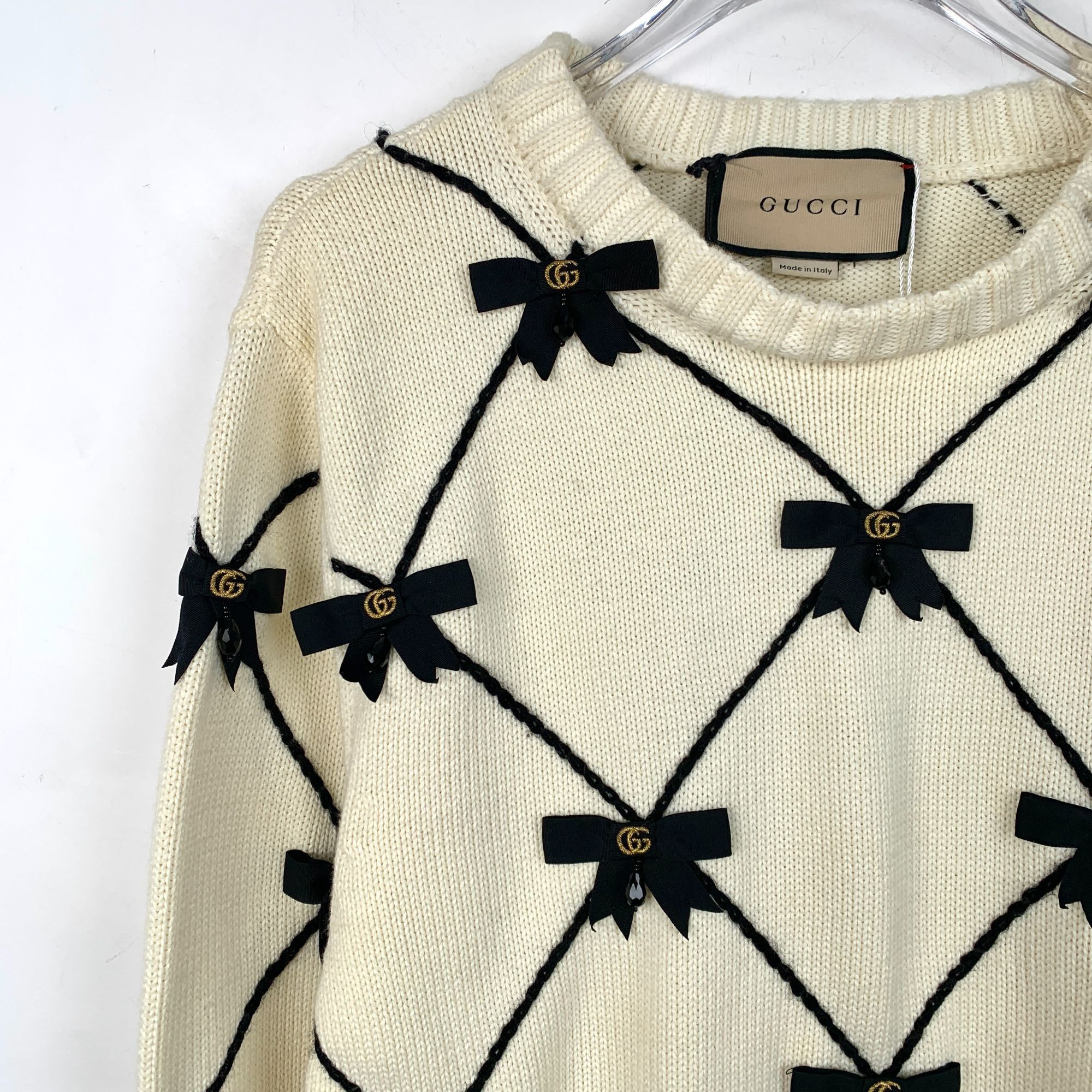 Gucci Gucci Ivory Wool Sweater With Black Bow Details & GG Accents Size XS / US 0-2 / IT 36-38 - 3 Thumbnail