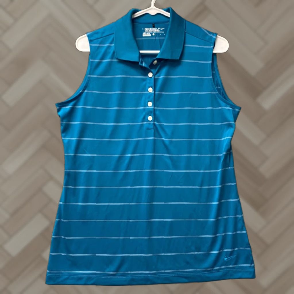 Nike VINTAGE NIKE GOLF Performance Polo Womens Aqua L Dri-Fit Stripe Sleeveless /44-85 Size ONE SIZE - 1 Thumbnail