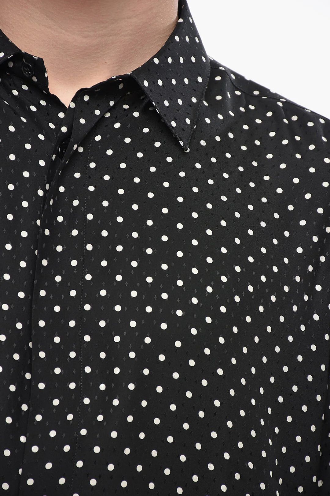 Saint Laurent Paris og1mm0326 Silk Polka-Dot Shirt in Black Size US XXS / EU 40 - 3 Thumbnail