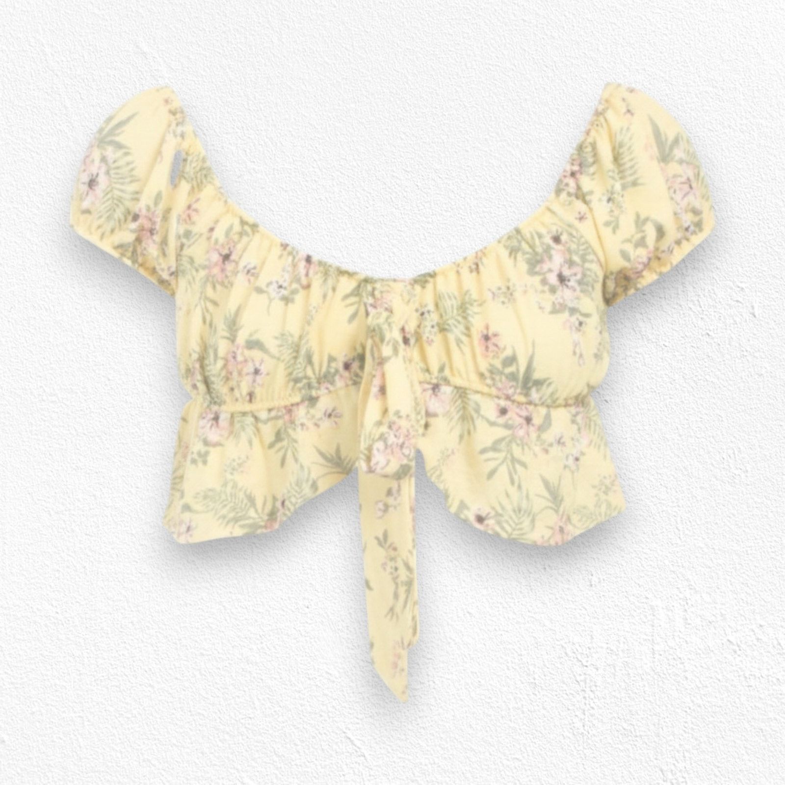 Almost Famous Almost Famous Yellow Floral Womens Crop Top Size Large Size L / US 10 / IT 46 - 1 Thumbnail