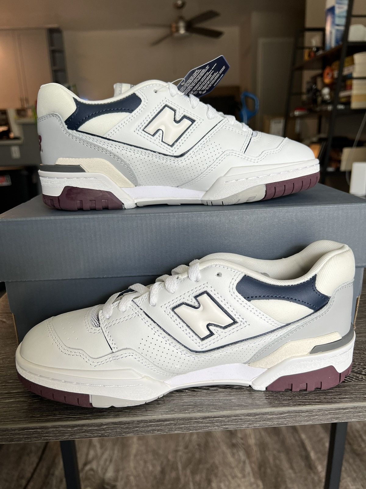 New Balance 550 White Natural Indigo Burgundy Size