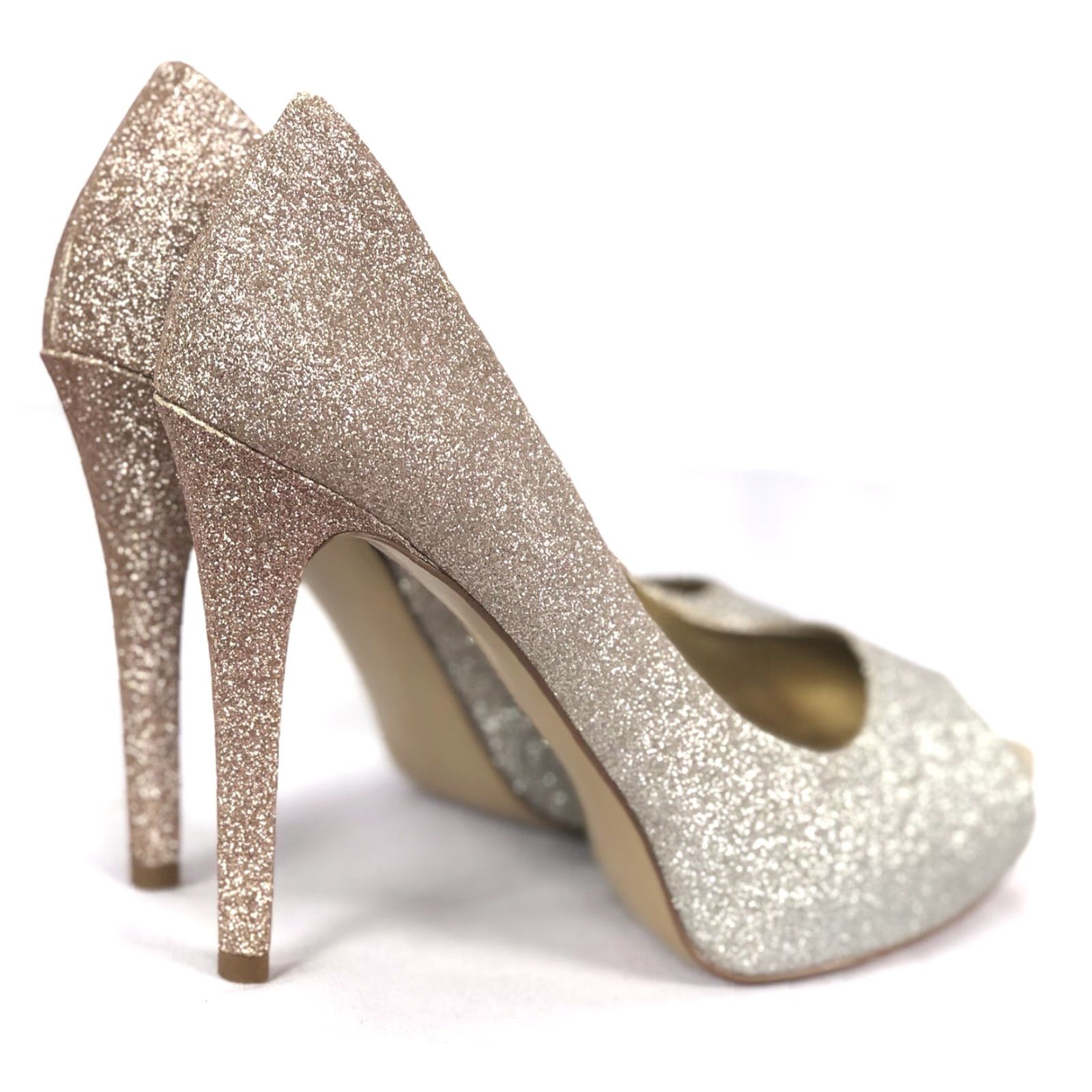 Guess GUESS Peep Toe Pumps High Heels 6 1/2 Silver Glitter WG Patches 4 1/2 Heels Pumps Womens Stiletto Ultra High M Silver Size US 7 / IT 37 - 2 Thumbnail