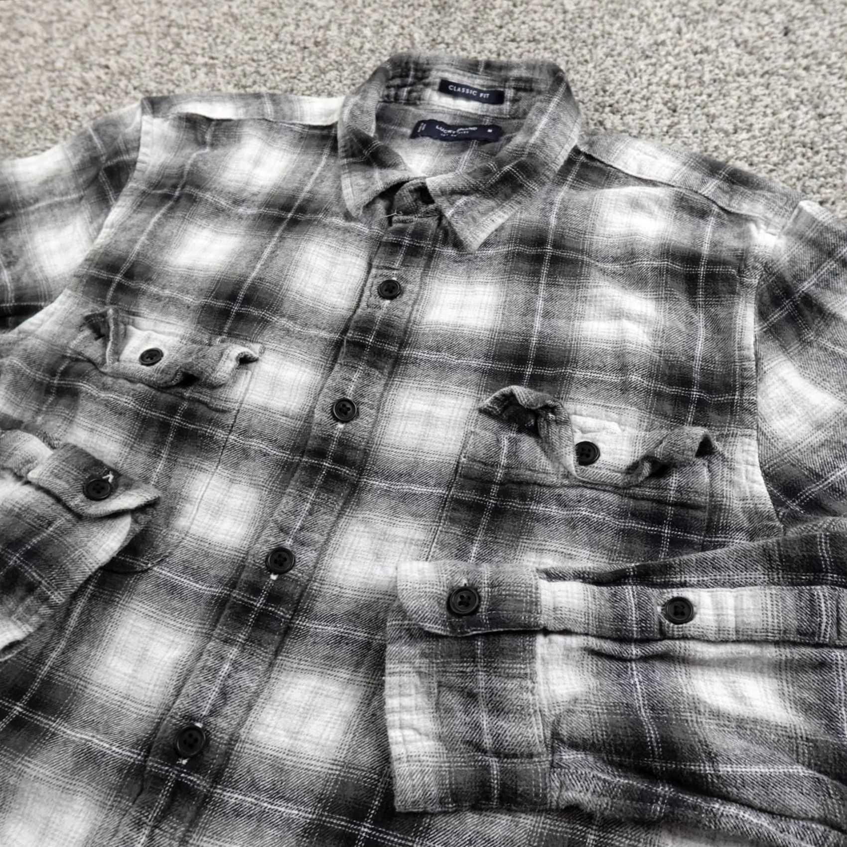 Lucky Brand Lucky Brand Shirt Mens M Gray Black Shadow Plaid Flannel Long Sleeve Button Up Size US M / EU 48-50 / 2 - 2 Thumbnail