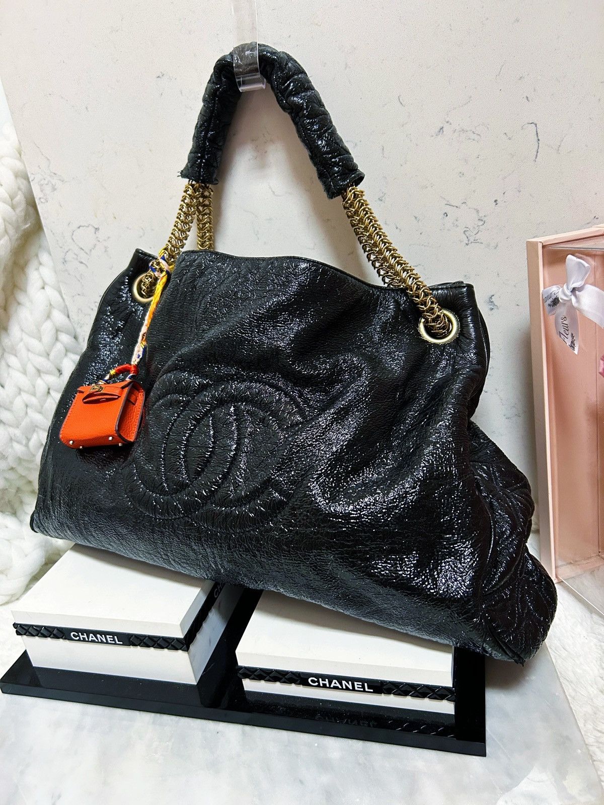 Authentic Chanel Large Black Vinyl CC Rodeo Tote Bag