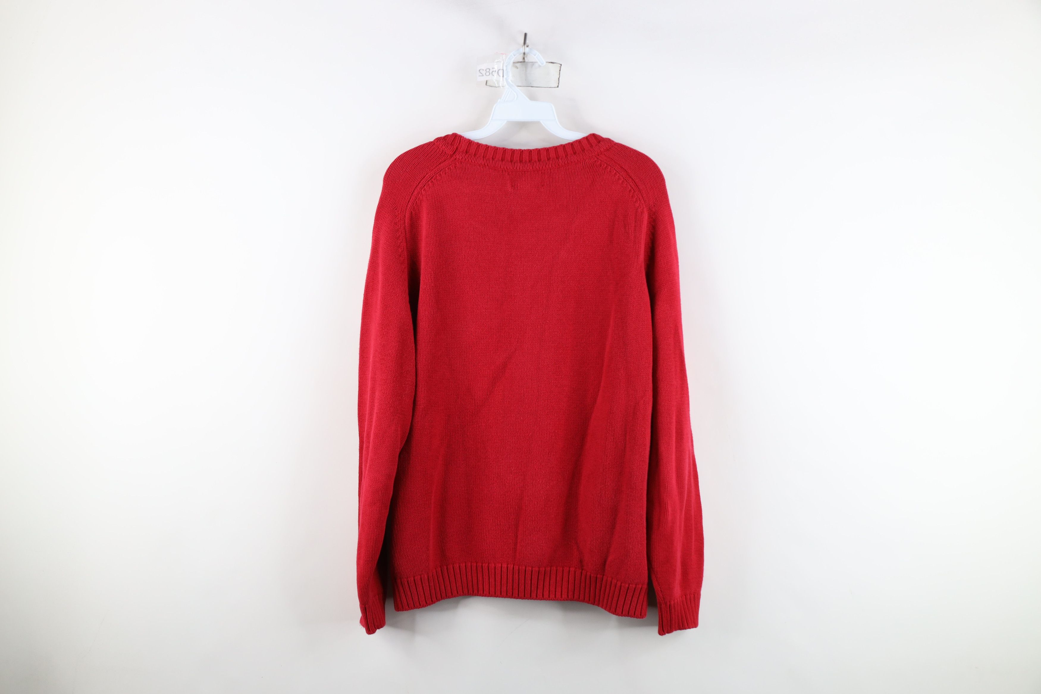 Lands' End × Vintage Vintage 90s Lands End Blank Cotton Knit Sweater Red USA Size L / US 10 / IT 46 - 9 Thumbnail