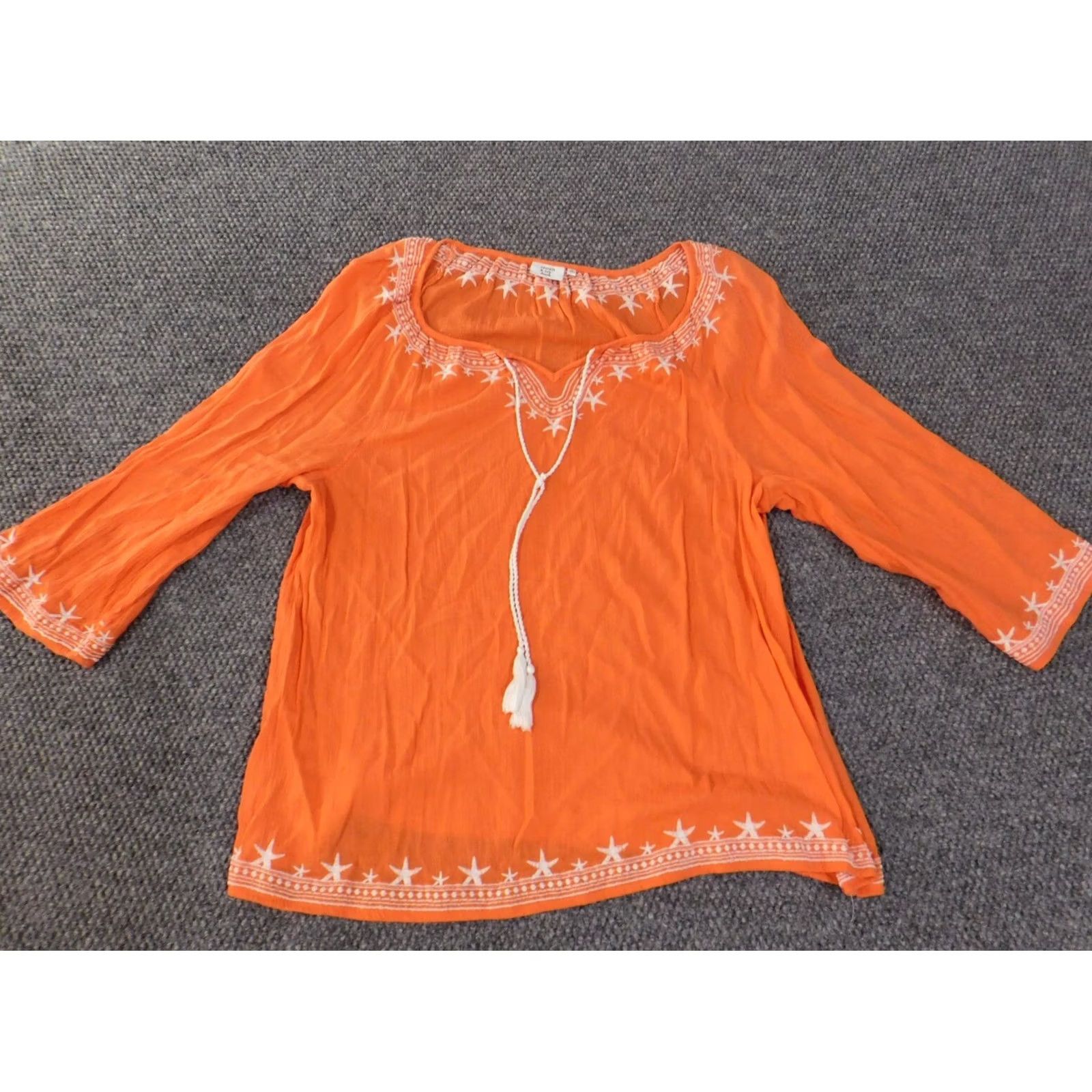 Vintage Crown & Ivy Blouse Shirt Women L Orange Solid Collared Pullover Cotton Rayon Long Sleeve Basic Casual Stretch Classic Size L / US 10 / IT 46 - 4 Thumbnail