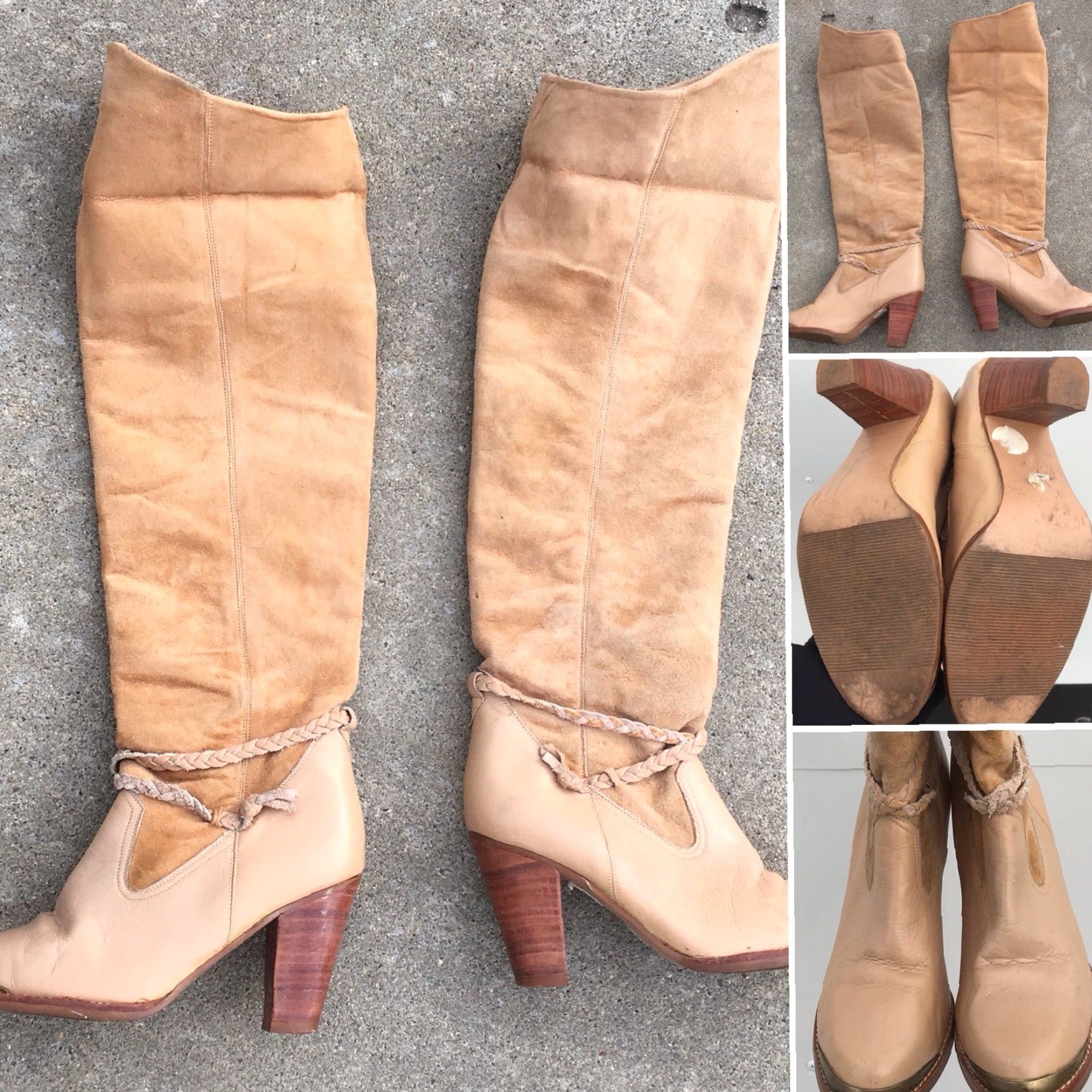 Vintage VINTAGE Cowboy Boots Leather Suede Western 5 1/2 B Beige 1970s 1980s Mens Womens Unbranded Shoes Medieval 70s 80s Western Look Size US 6 / IT 36 - 6 Thumbnail