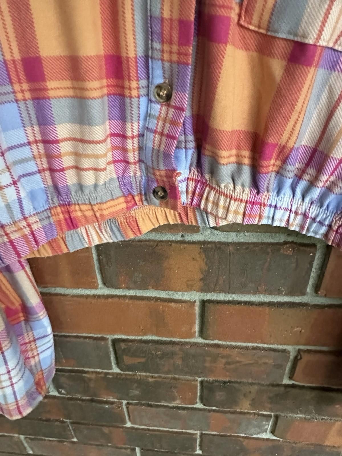 Designer No Comment Plaid Button Down Crop Top Large Size L / US 10 / IT 46 - 5 Thumbnail