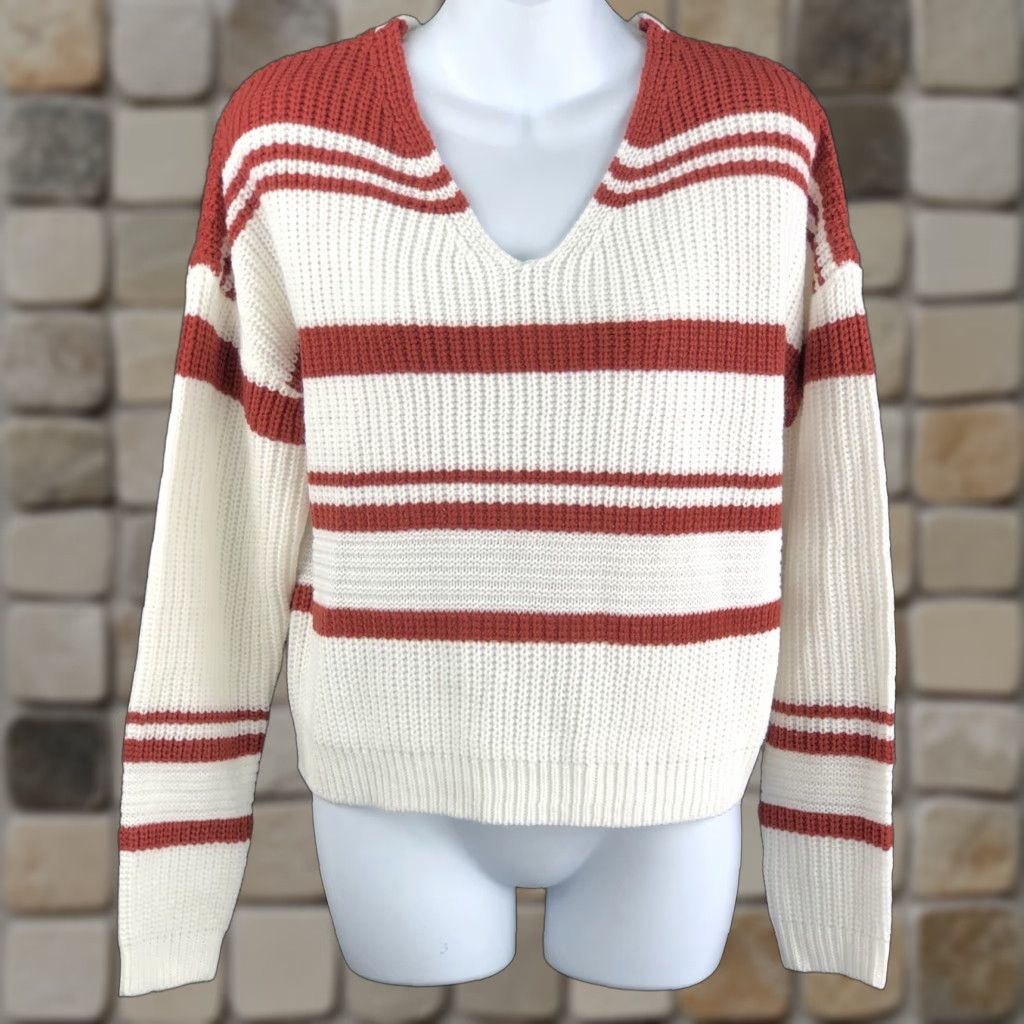 Vintage NWT Derek Heart Sweater L Ivory Brown V-Neck Criss Cross Laced Back Long Sleeve Shirt Women Size L / US 10 / IT 46 - 1 Thumbnail