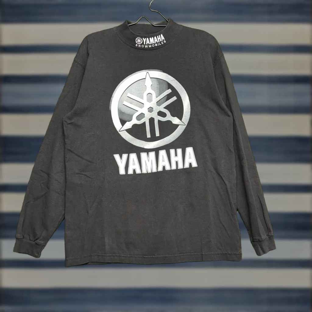 VINTAGE Yamaha Motorcycle T-Shirt Mens Large Black Long Sleeve Logo Graphic Motorsports 90s Sweatshirts Hoodies