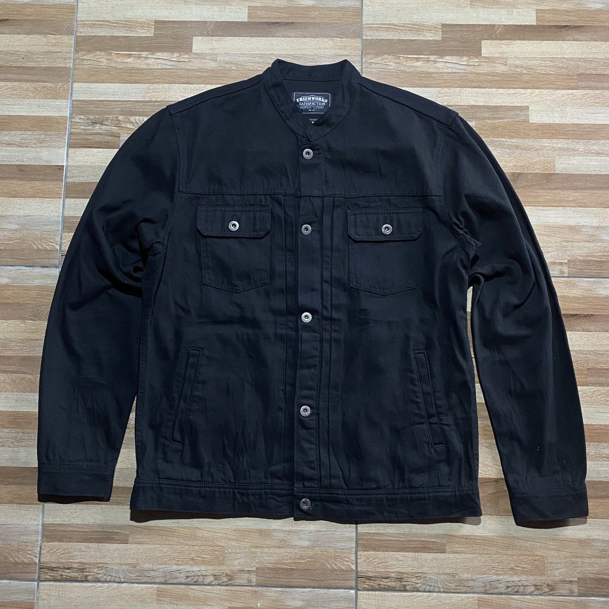 FrizmWORKS × Japanese Brand FrizmWorks Stand Collar Black Trucker Denim Jacket Size US XL / EU 56 / 4 - 1 Thumbnail