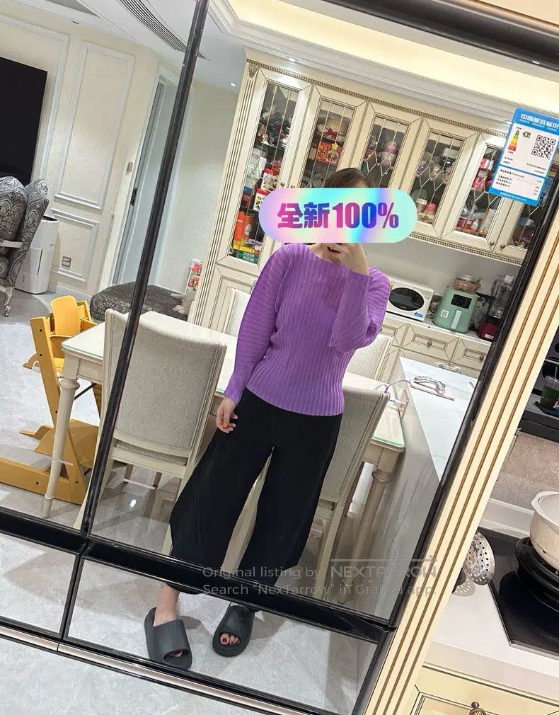 Issey Miyake Issey Miyake Oversized Purple Ribbed Long-sleeve Top Size L / US 10 / IT 46 - 2 Thumbnail