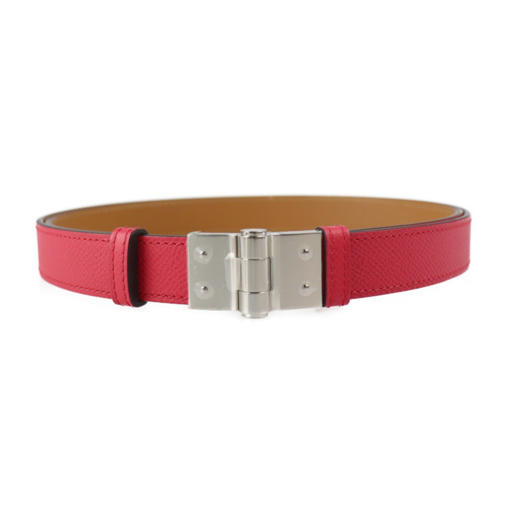 image of Hermes Ceinture Femme Charniere 22 Serie Belt 074487Cki6 Voepson Leather Rose Pink Brown Silver Met