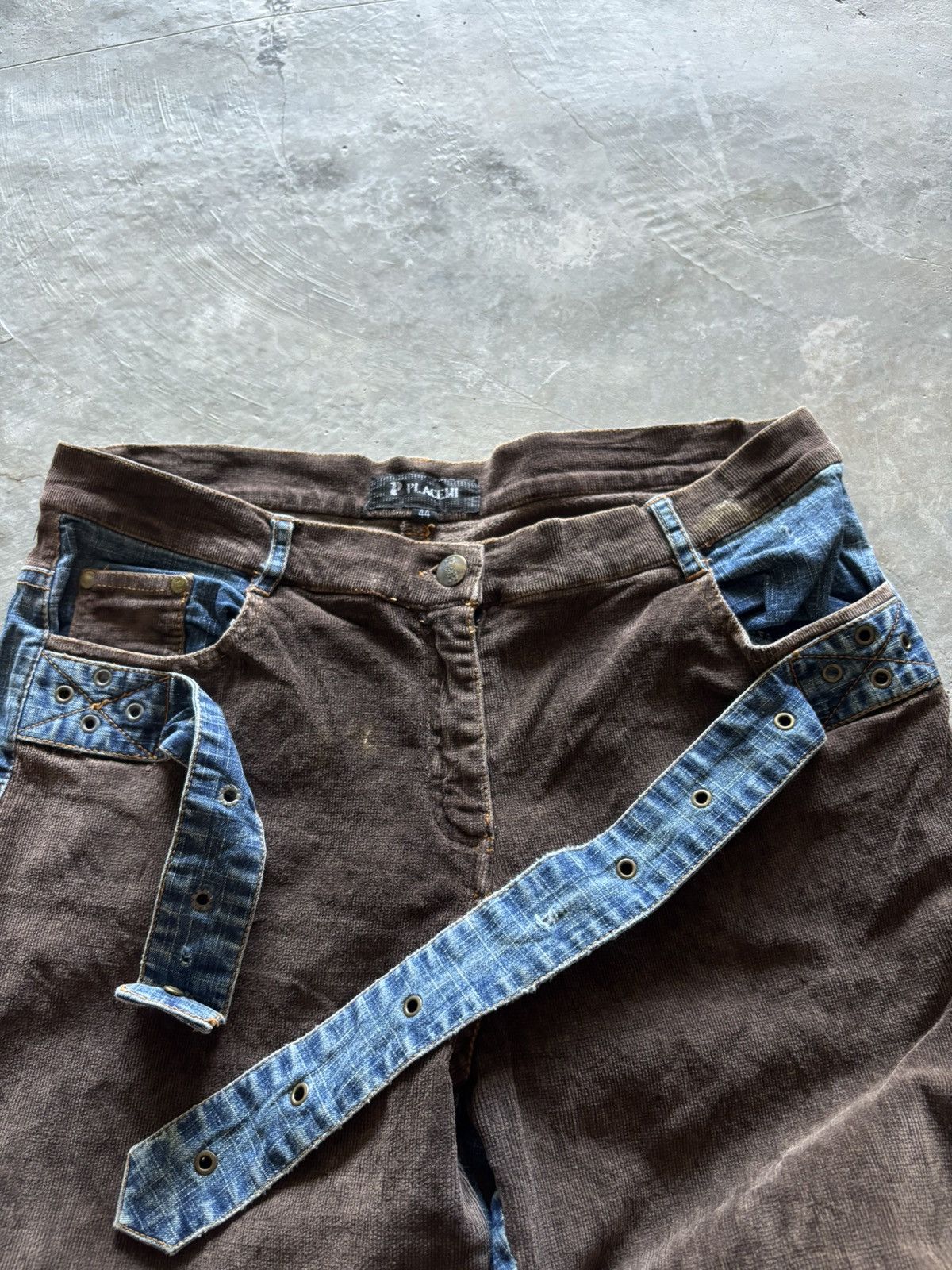 Japanese Brand PLACEMI flare japanese jeans hybrid denim curduroy Size US 31 - 8 Thumbnail