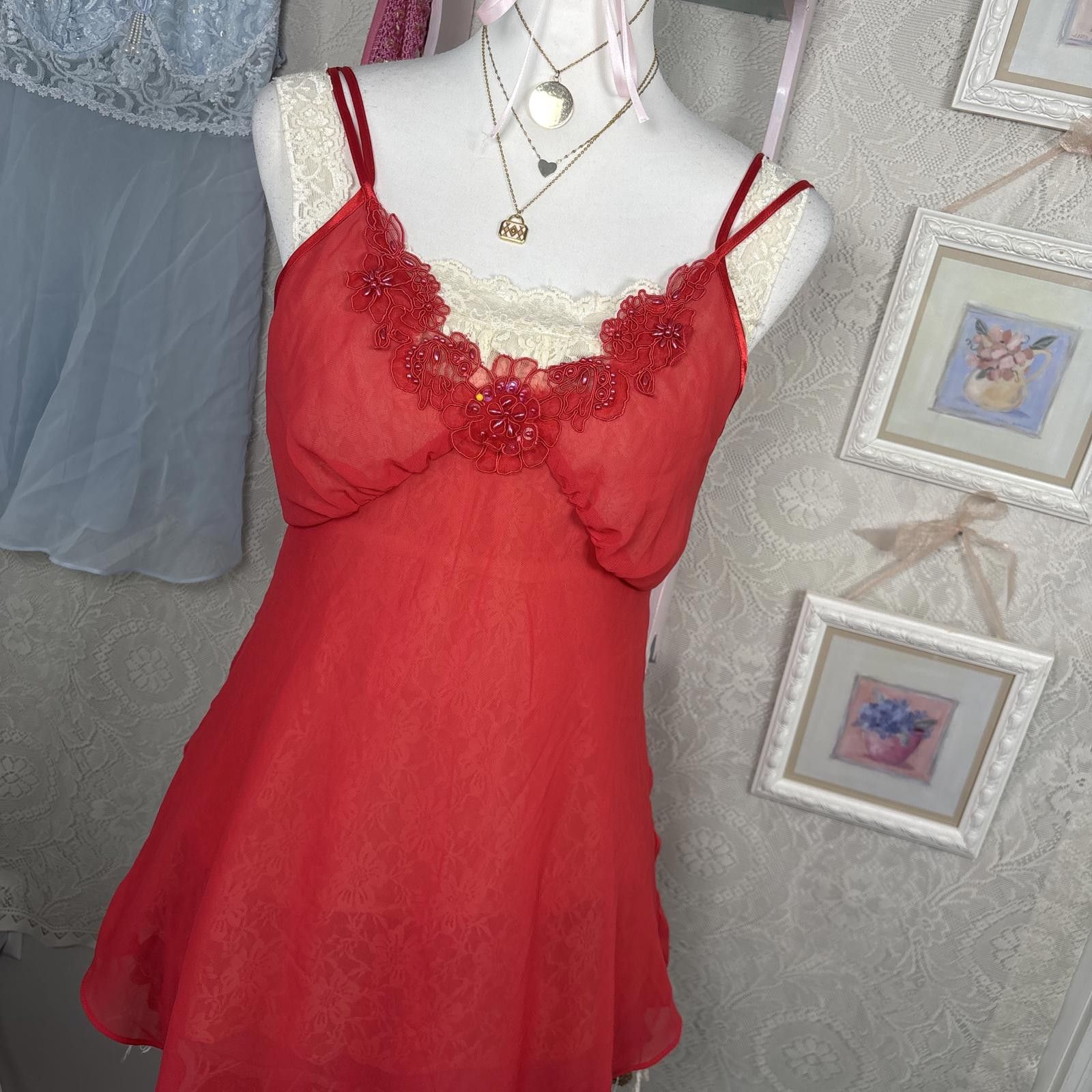 Other vintage red beaded valentines slip dress Size M / US 6-8 / IT 42-44 - 2 Thumbnail
