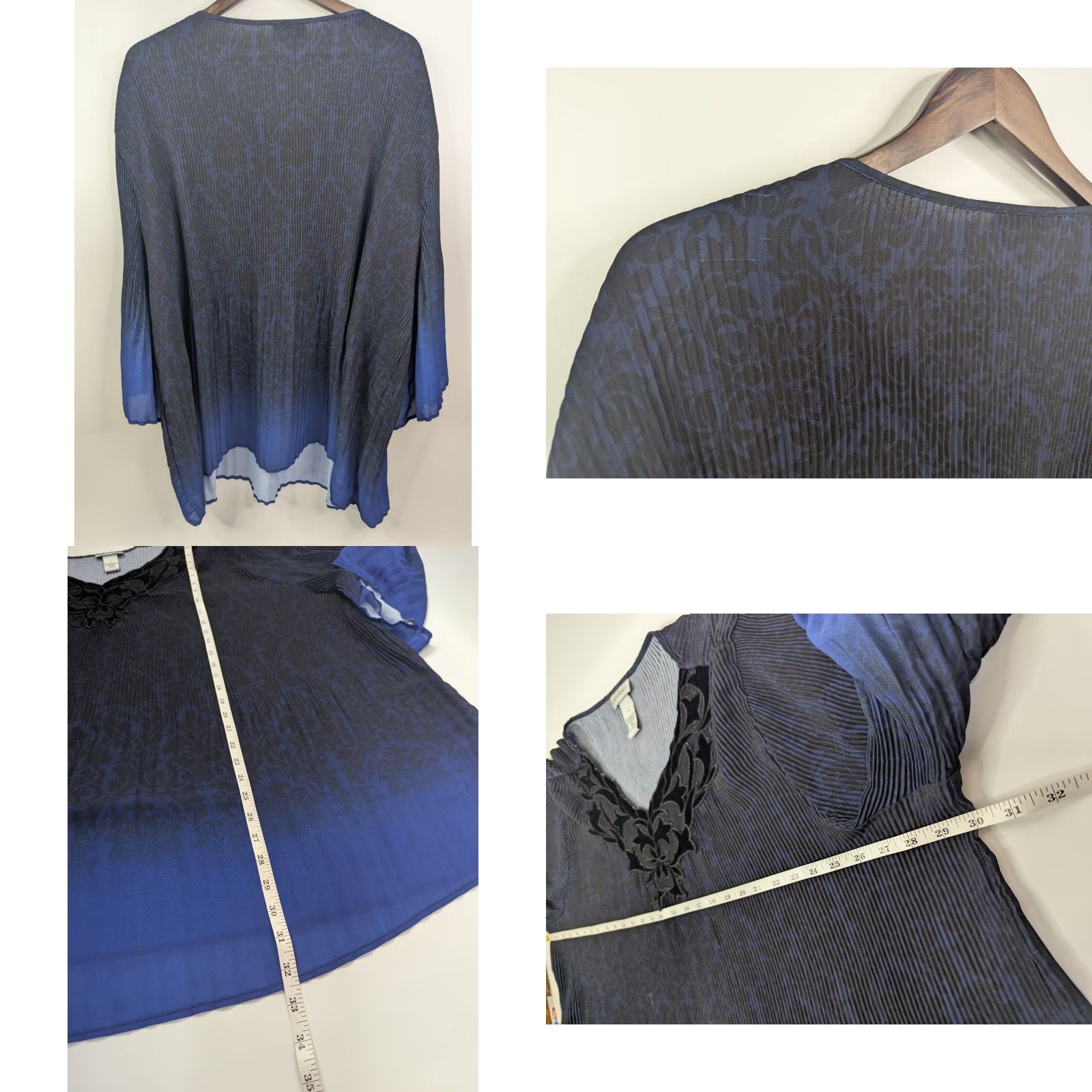 Vintage VINTAGE Catherines Blouse Tunic 3X Boho Paisley Velvet Trim Pleated Knit 3/4 Sleeve V-Neck Polyester Women’s Blue/black Shirt Women Size XXL / US 16-18 / IT 52-54 - 8 Thumbnail