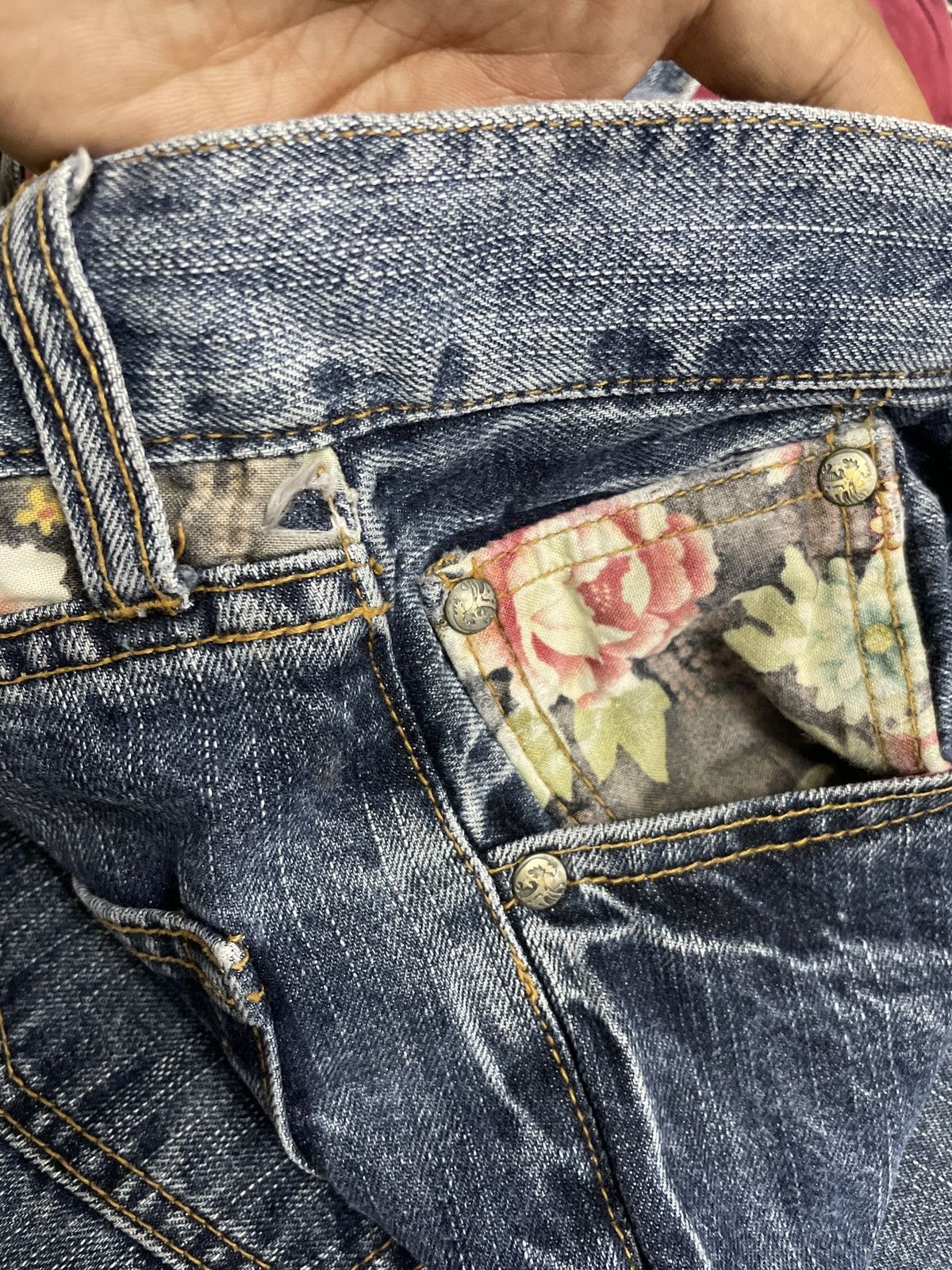 Karakuri Tamashii Vintage Japanese Koi Jeans Embroidery Logo Karakuri Style Size US 35 - 9 Thumbnail
