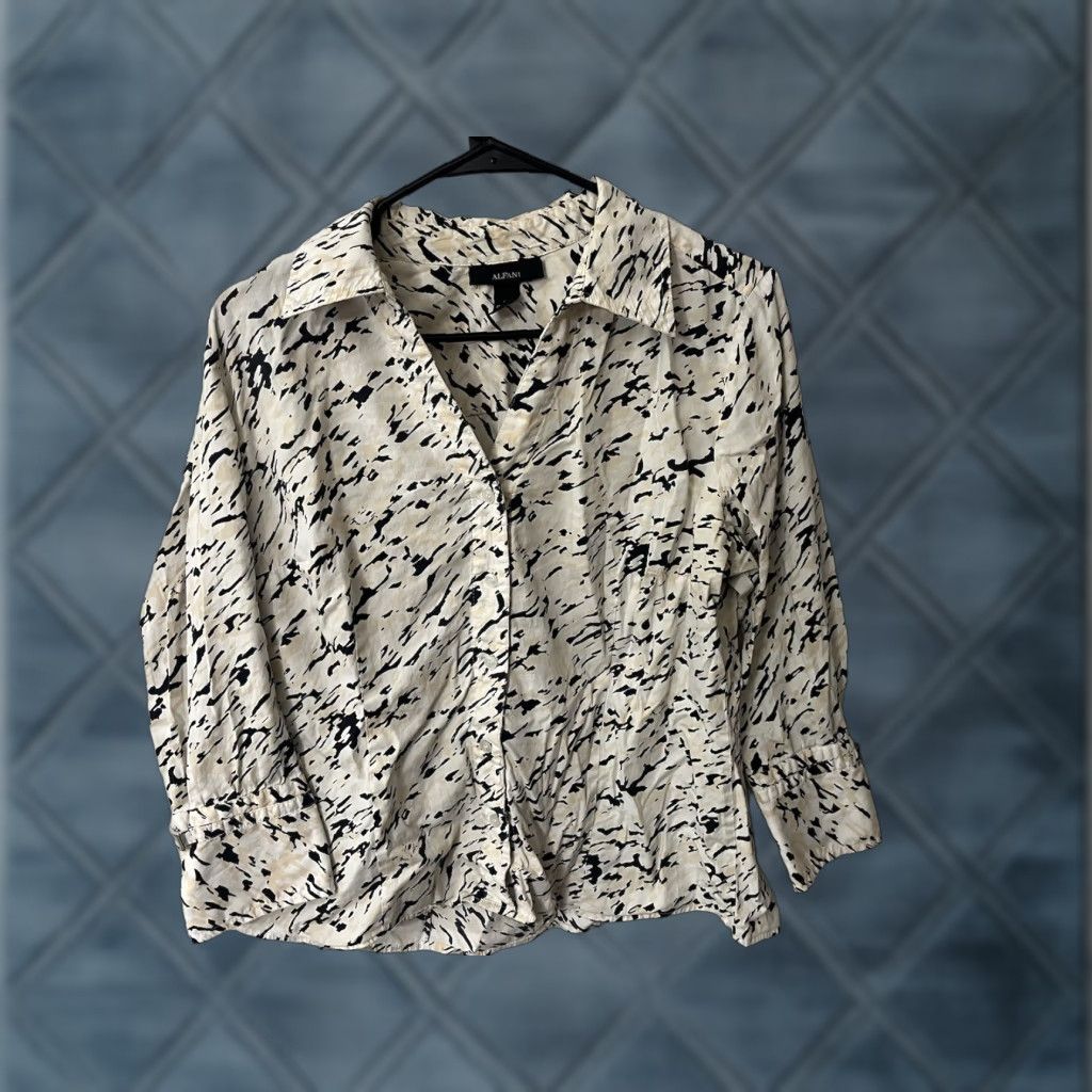 Alfani Alfani Womens Button-Front Shirt Sz 14 Geometric Long Sleeve Collared Cotton Blend Multicolor Workwear Size XL / US 12-14 / IT 48-50 - 1 Thumbnail