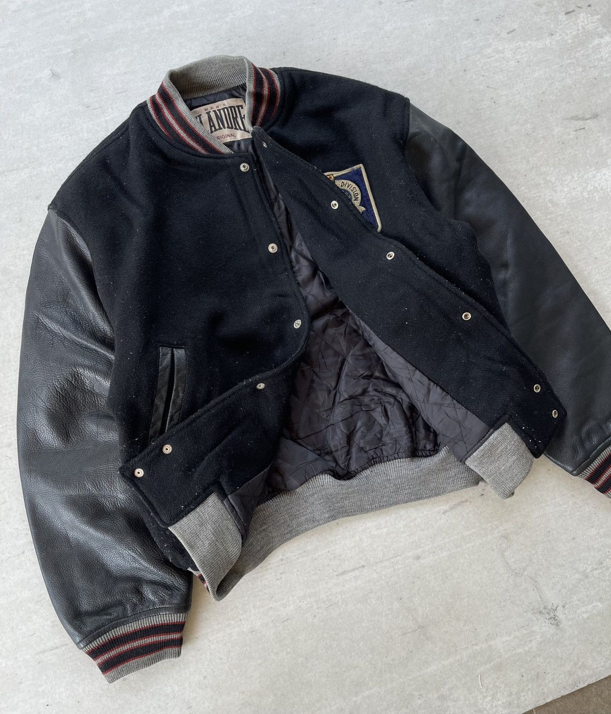 Japanese Brand 🔥VINTAGE 90'S FLANDRE LEATHER SLEEVE VARSITY JACKET Size US L / EU 52-54 / 3 - 8 Thumbnail