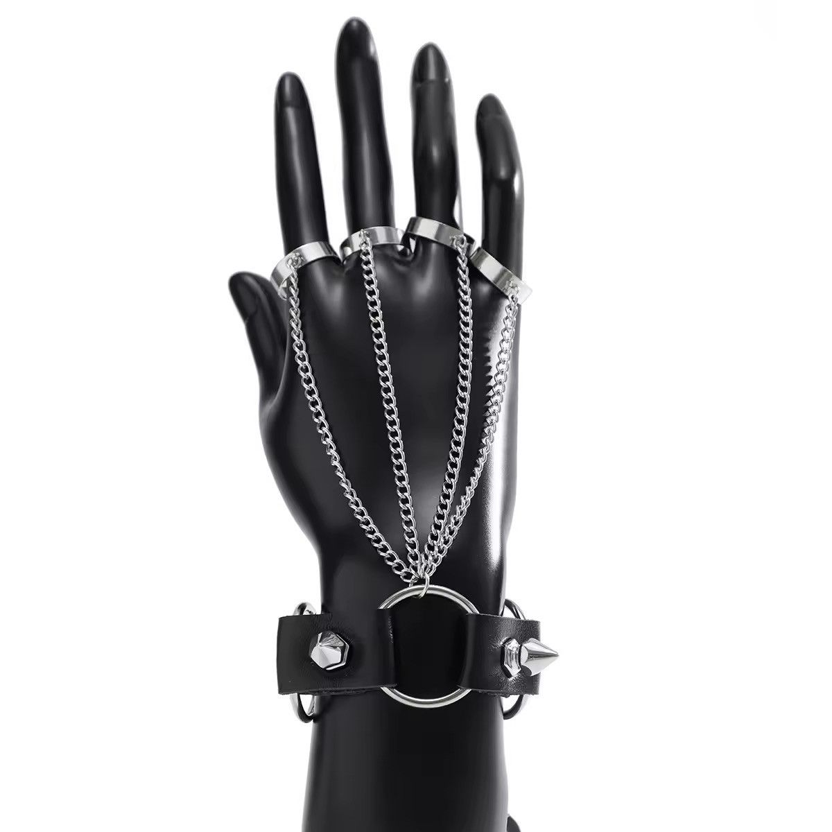 Jewelry Multi Gothic Rivet Black PU Leather Link Chain Size ONE SIZE - 7 Thumbnail