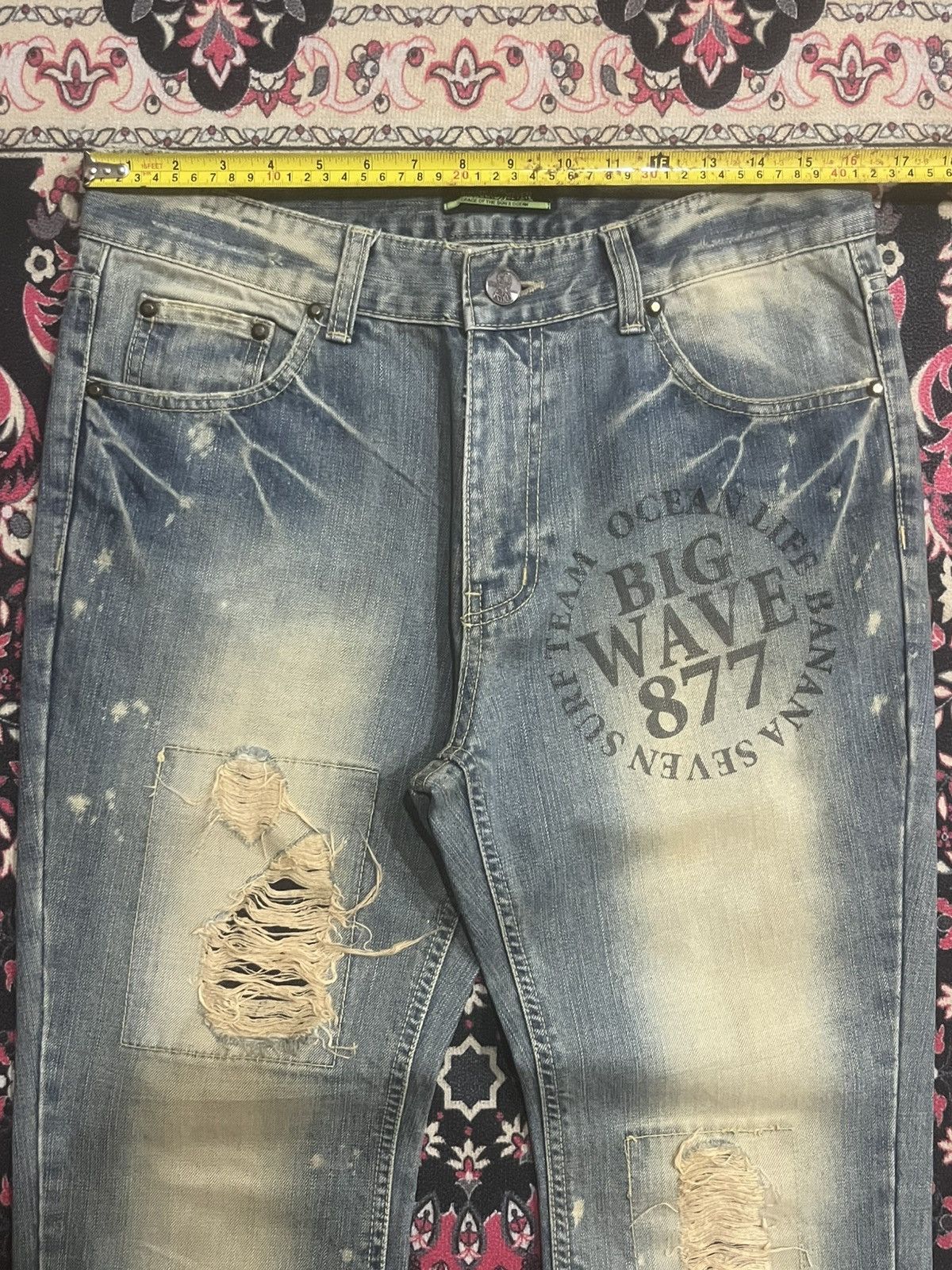 Japanese Brand Banana Seven Big Wave 877 Mud Washed Distressed Flare Jeans Size US 32 / EU 48 - 12 Thumbnail