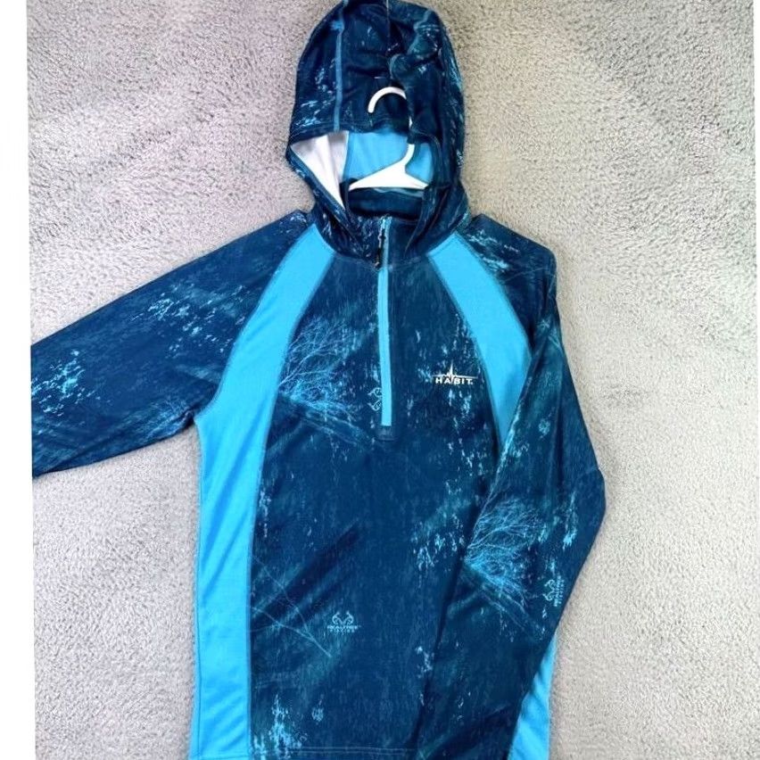 Habitat Habit Camo Hoodie Mens Small Blue Water Realtree Fishing Shirt Stretch Fisherman Shirt Size US S / EU 44-46 / 1 - 3 Thumbnail