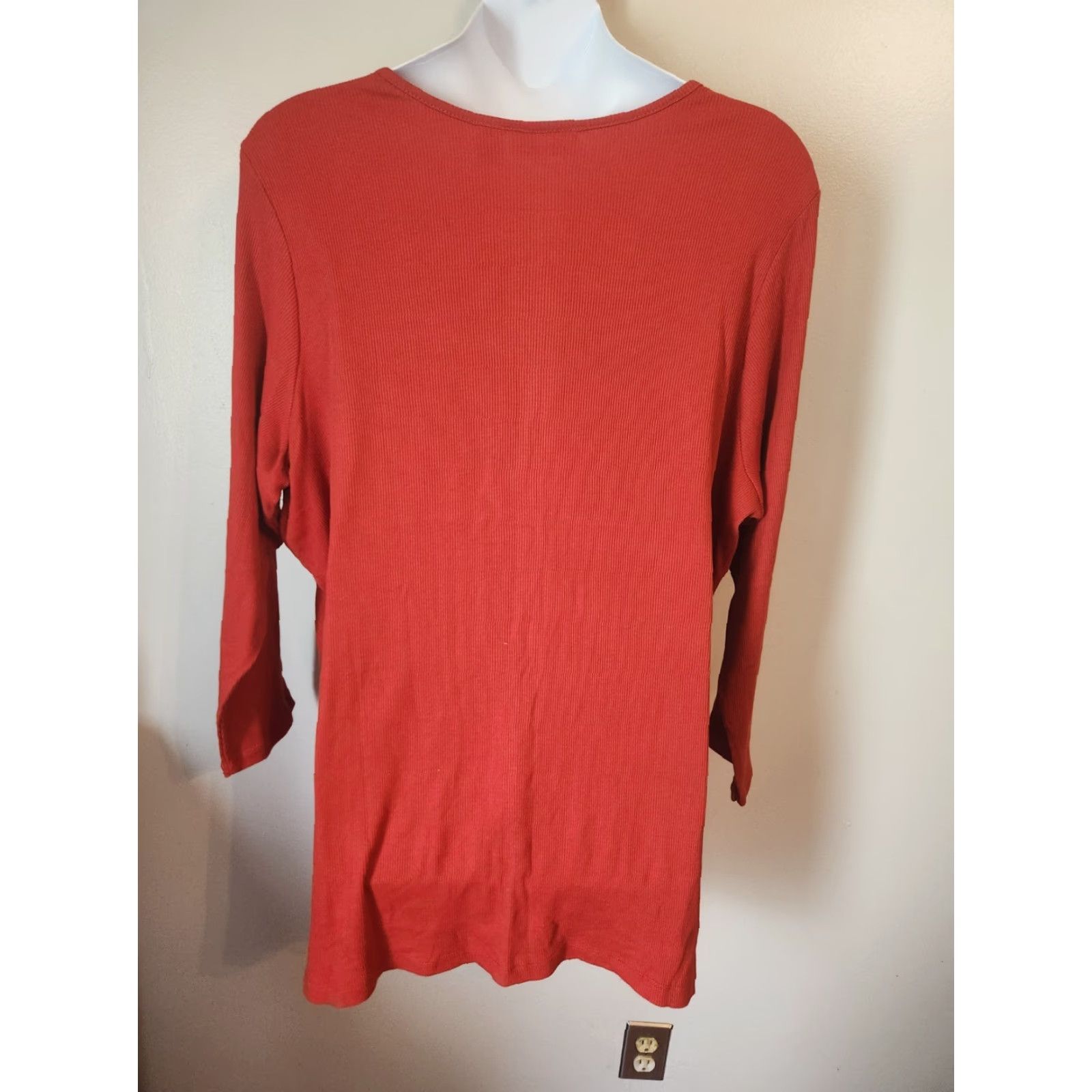 Vintage VINTAGE: No (omit) Woman Within Rust Orange Layered Look Henley Ribbed Tunic Top 4X Size XXL / US 16-18 / IT 52-54 - 5 Thumbnail