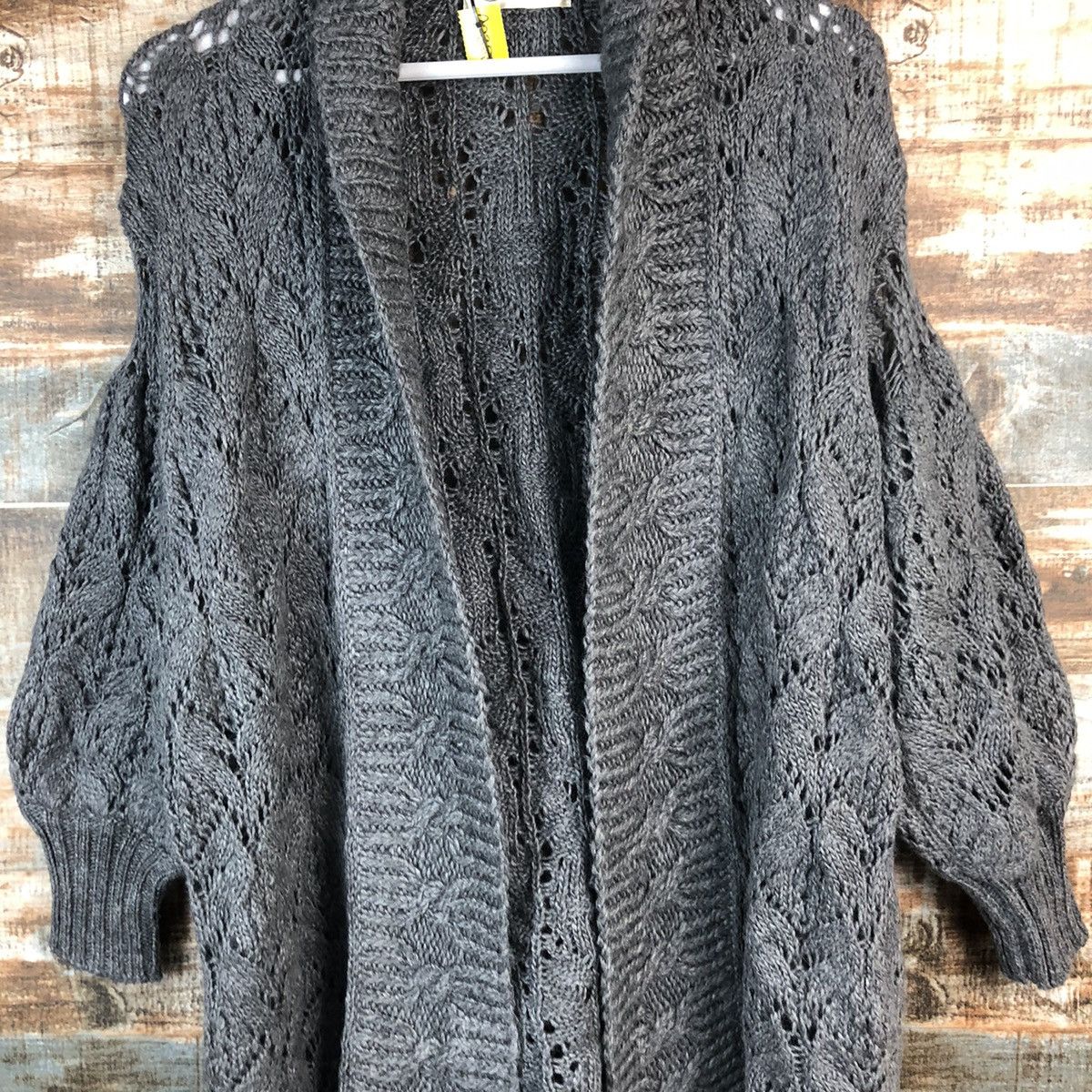 Homespun Knitwear Shided Grey crochet Cardigan Knitwear #A2355 Size L / US 10 / IT 46 - 5 Thumbnail