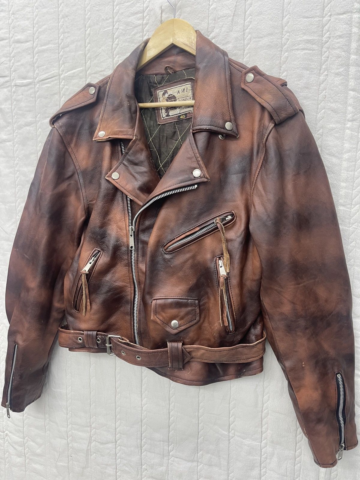 Vintage STEALS💥AMI BIKER’S LEATHER JACKET TIGER STRIPES Size US XXS / EU 40 - 4 Thumbnail
