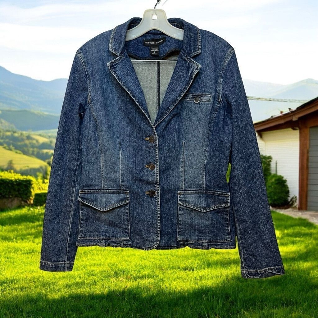 Vintage Y2K New York & Company Denim Jean Collared Fitted Jacket 8 M Size M / US 6-8 / IT 42-44 - 1 Thumbnail