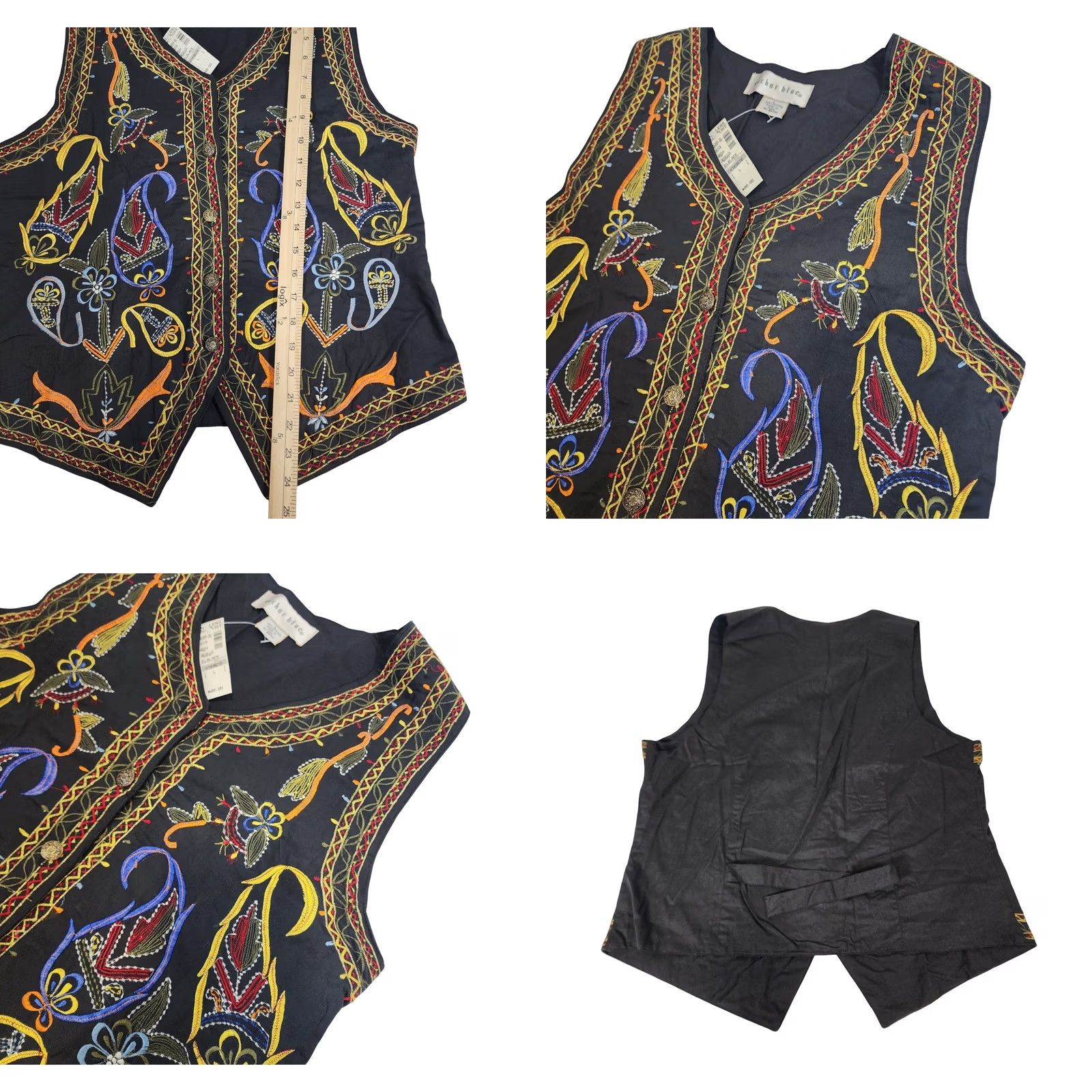 Anchor Blue VINTAGE Anchor Blue Embroidered Cotton Vest Black Paisley Boho Womens Large NWT Size L / US 10 / IT 46 - 8 Thumbnail