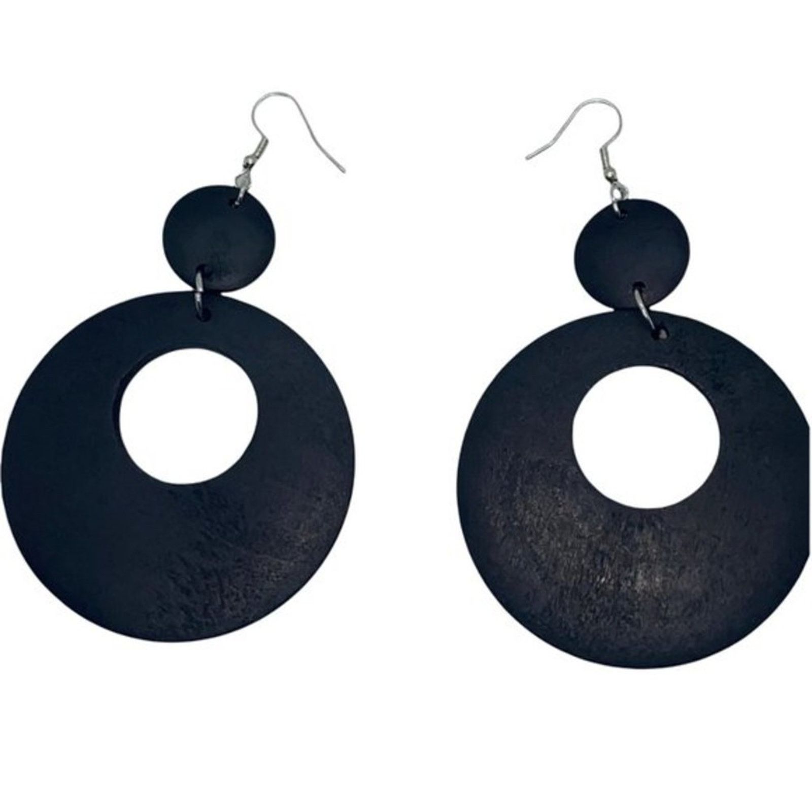 Other NWT Black Wood Circle Cut-Out Dangle Statement Earrings Size ONE SIZE - 3 Thumbnail