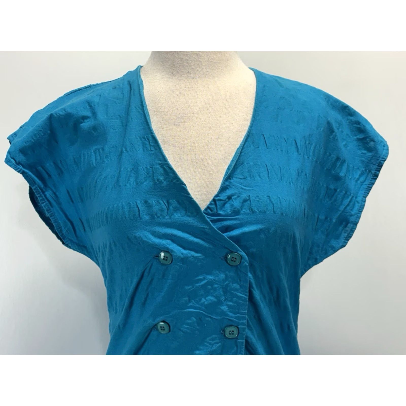 Doublet Vtg Alicia Drop Waist Dress Juniors 7/8 Blue Double Breasted Midi Pockets 80s Womens Size M / US 6-8 / IT 42-44 - 5 Thumbnail