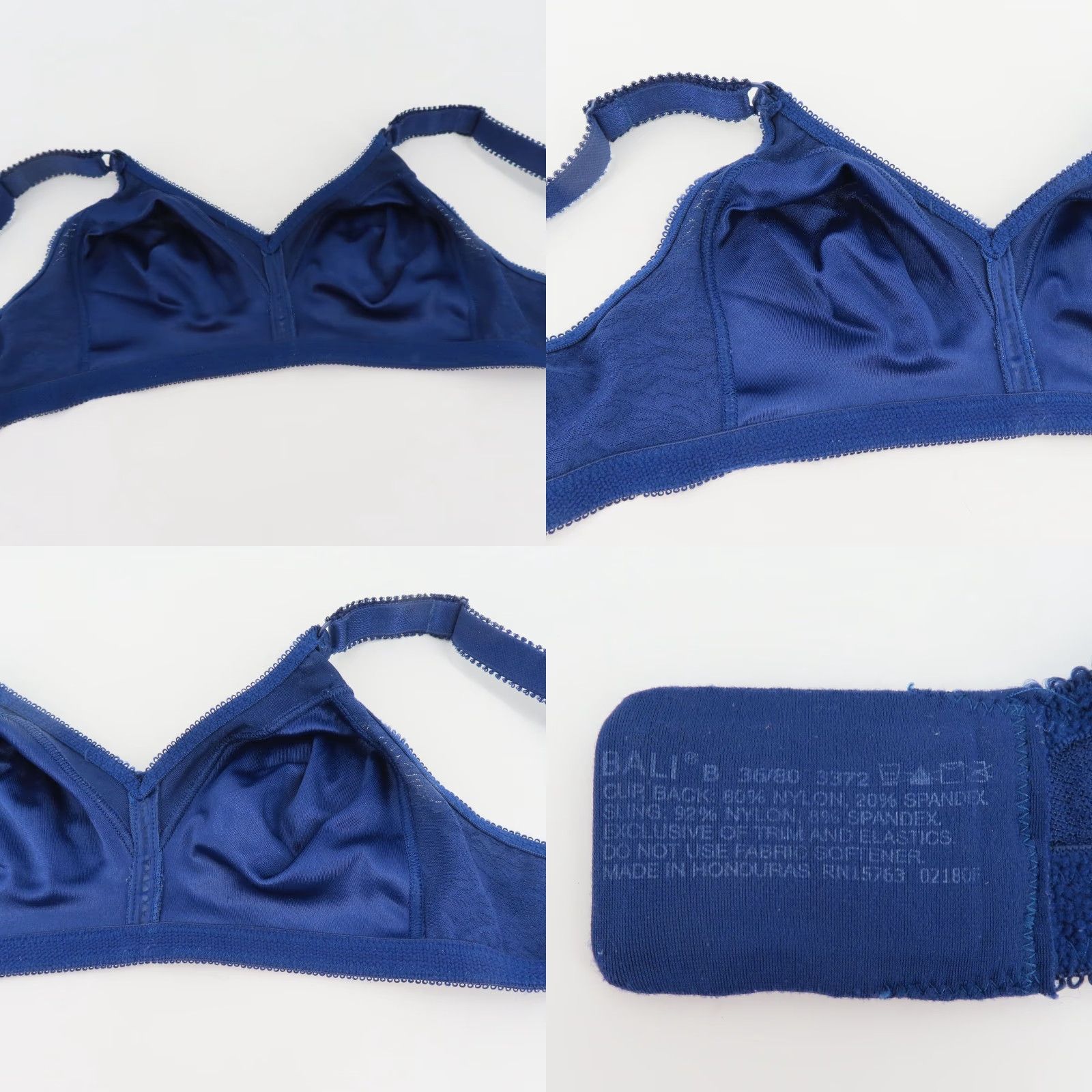 Vintage **Bali 36B Double Support Wireless Lace Bra In Navy Blue Floral Pattern** User: Bali 36B Double Support Wireless Lace Bra In Navy Blue Floral Pattern Size ONE SIZE - 8 Thumbnail