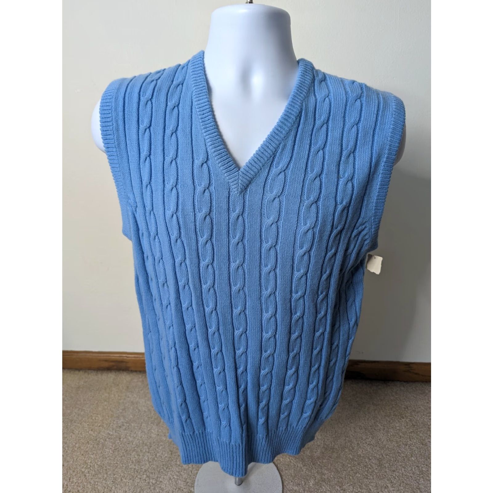 Vintage VINTAGE 80s Cable Knit Sweater Vest Men Blue Medium NWT S12 90s Pit to Pit 19 Length 25 Mens Sockgeld Size US M / EU 48-50 / 2 - 2 Thumbnail